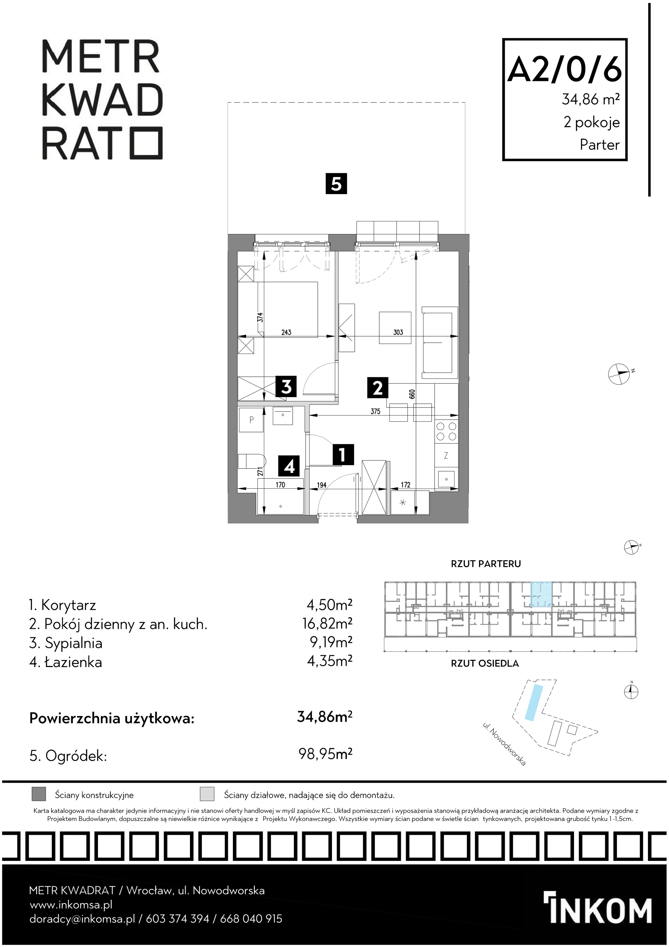 Mieszkanie 34,86 m², parter, oferta nr A2/0/6, Metr Kwadrat, Wrocław, Nowy Dwór, ul. Nowodworska 17B