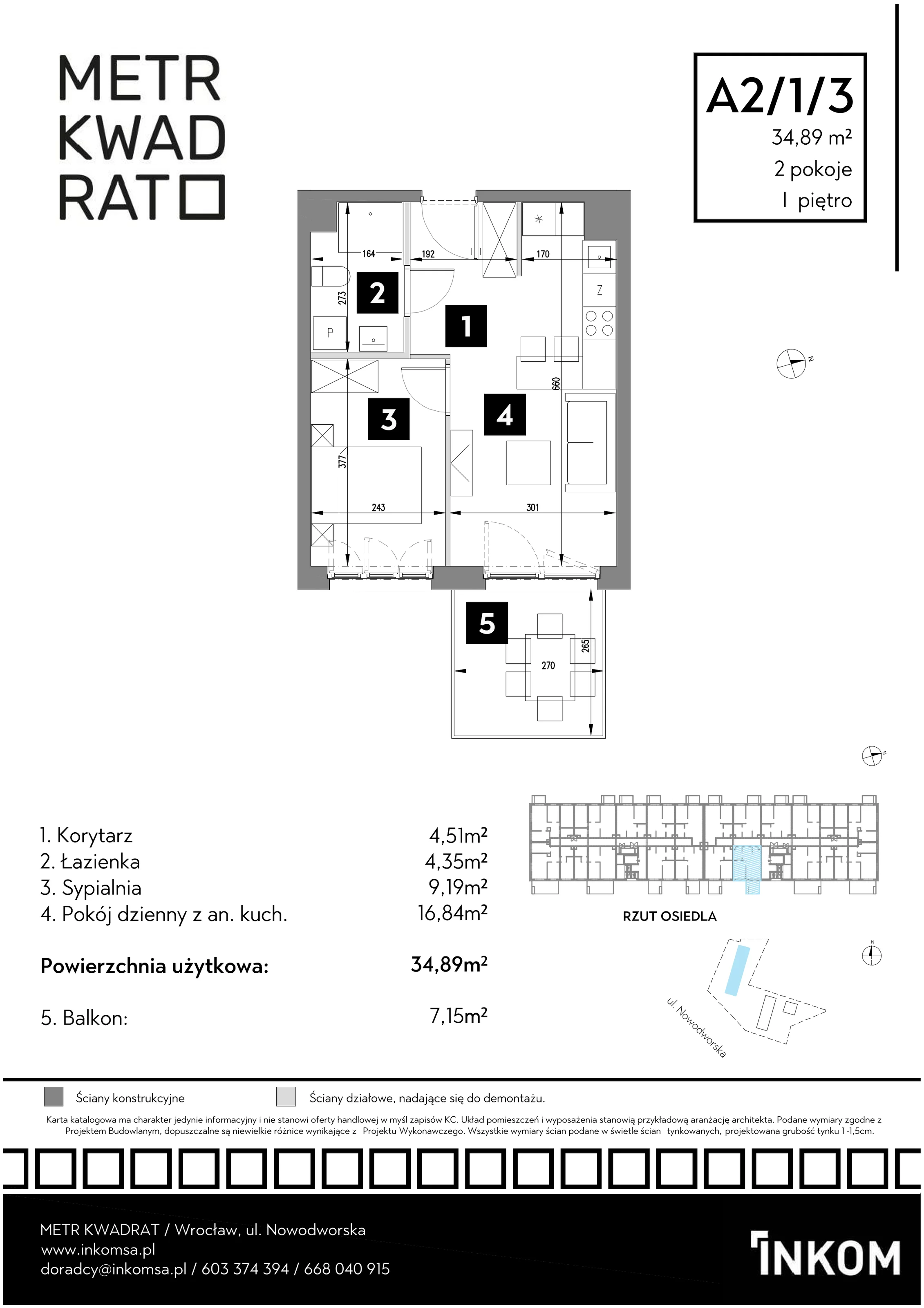Mieszkanie 34,89 m², piętro 1, oferta nr A2/1/3, Metr Kwadrat, Wrocław, Nowy Dwór, ul. Nowodworska 17B