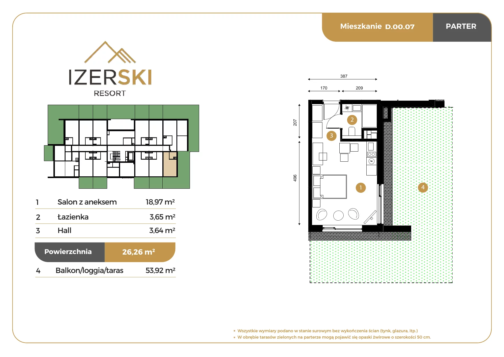 Apartament inwestycyjny 26,26 m², parter, oferta nr D.00.07, IzerSKI Resort, Świeradów-Zdrój, ul. Jana Kilińskiego 2