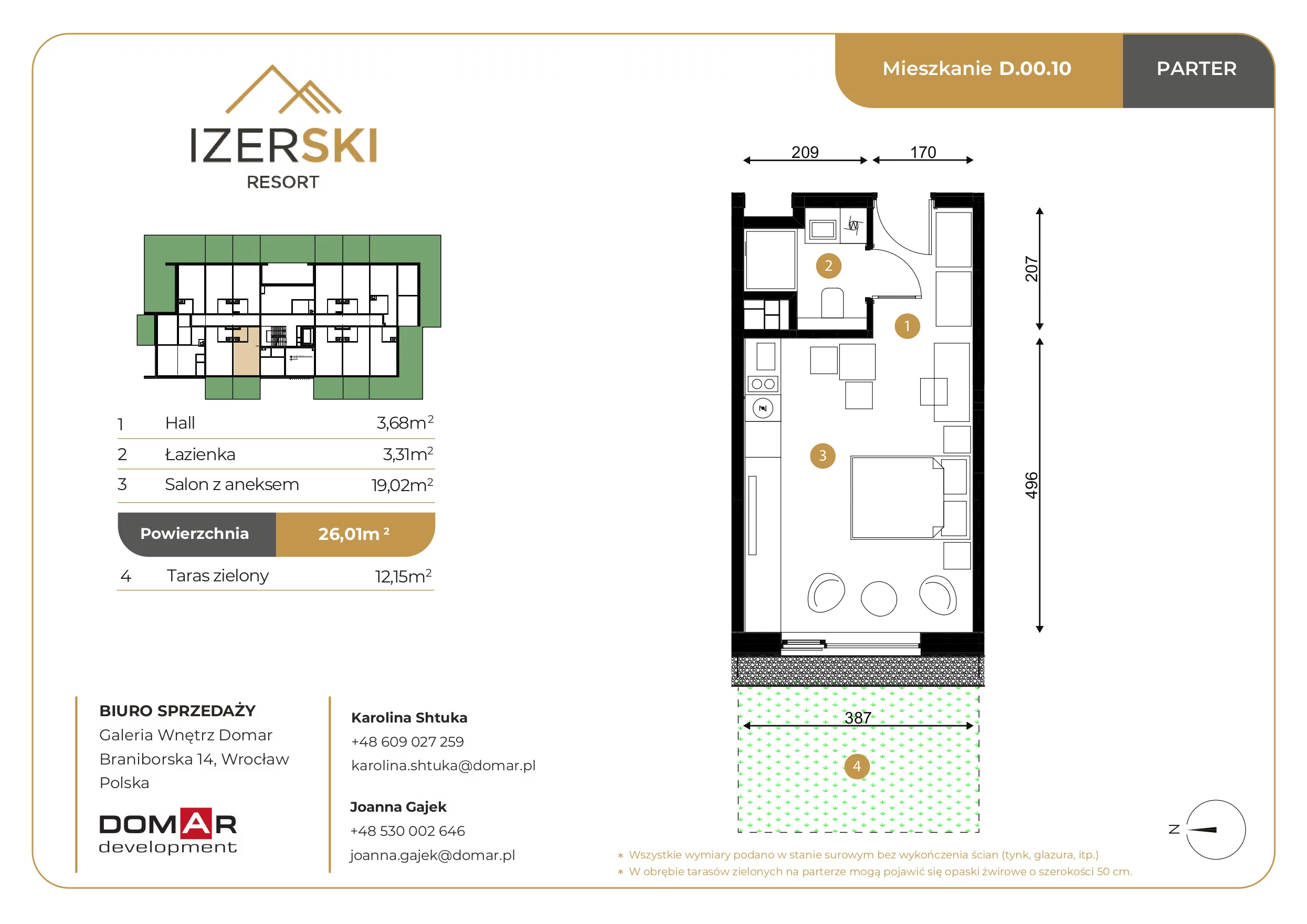 Apartament inwestycyjny 26,01 m², parter, oferta nr D.00.10, IzerSKI Resort, Świeradów-Zdrój, ul. Jana Kilińskiego 2