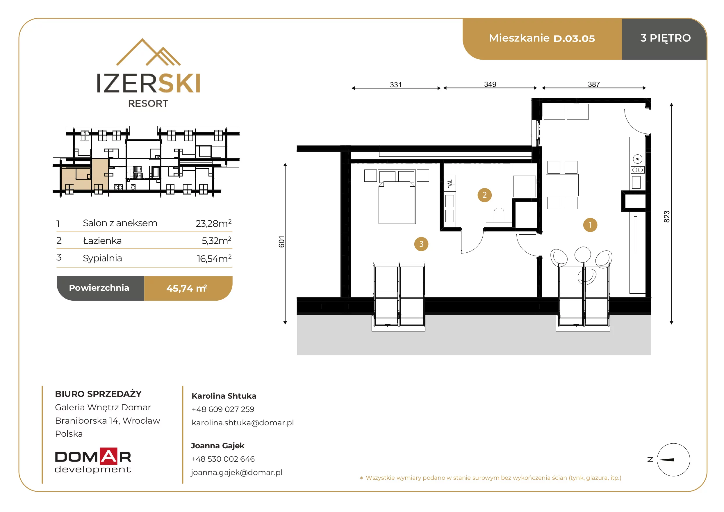 Apartament inwestycyjny 45,14 m², piętro 3, oferta nr D.03.05, IzerSKI Resort, Świeradów-Zdrój, ul. Jana Kilińskiego 2