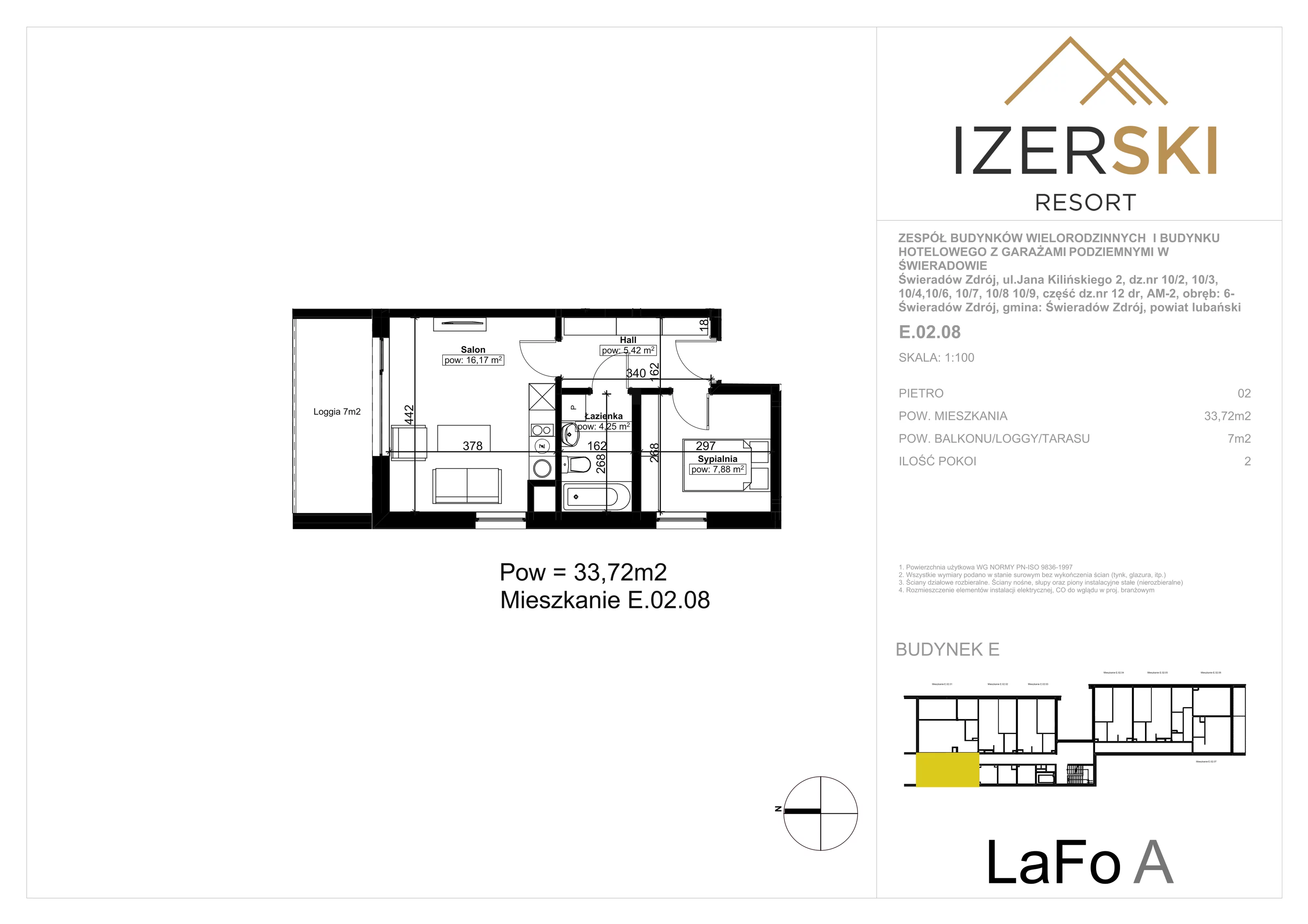 Apartament inwestycyjny 33,72 m², piętro 2, oferta nr E.02.08, IzerSKI Resort, Świeradów-Zdrój, ul. Jana Kilińskiego 2