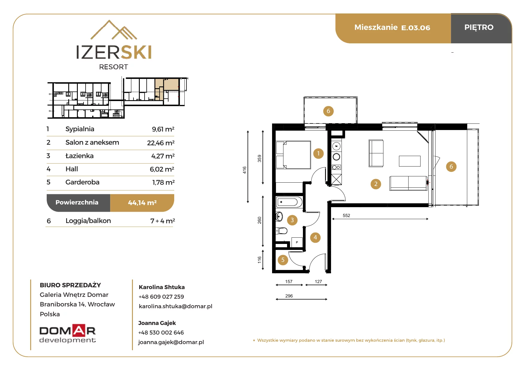 2 pokoje, apartament inwestycyjny 44,14 m², piętro 3, oferta nr E.03.06, IzerSKI Resort, Świeradów-Zdrój, ul. Jana Kilińskiego 2