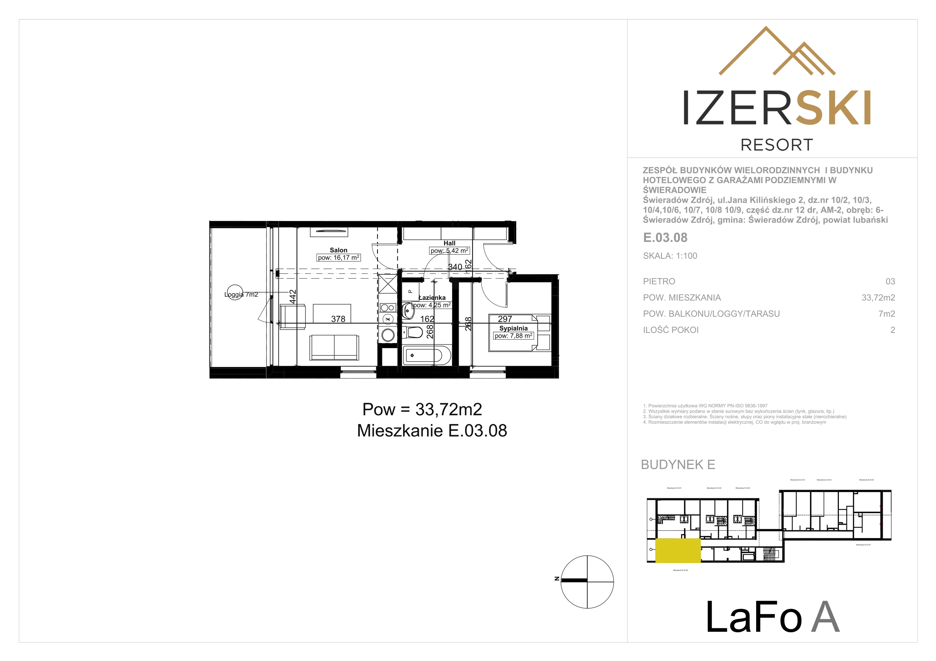 abc 1 pokój, apartament inwestycyjny 33,72 m², piętro 3, oferta nr E.03.08, IzerSKI Resort, Świeradów-Zdrój, ul. Jana Kilińskiego 2