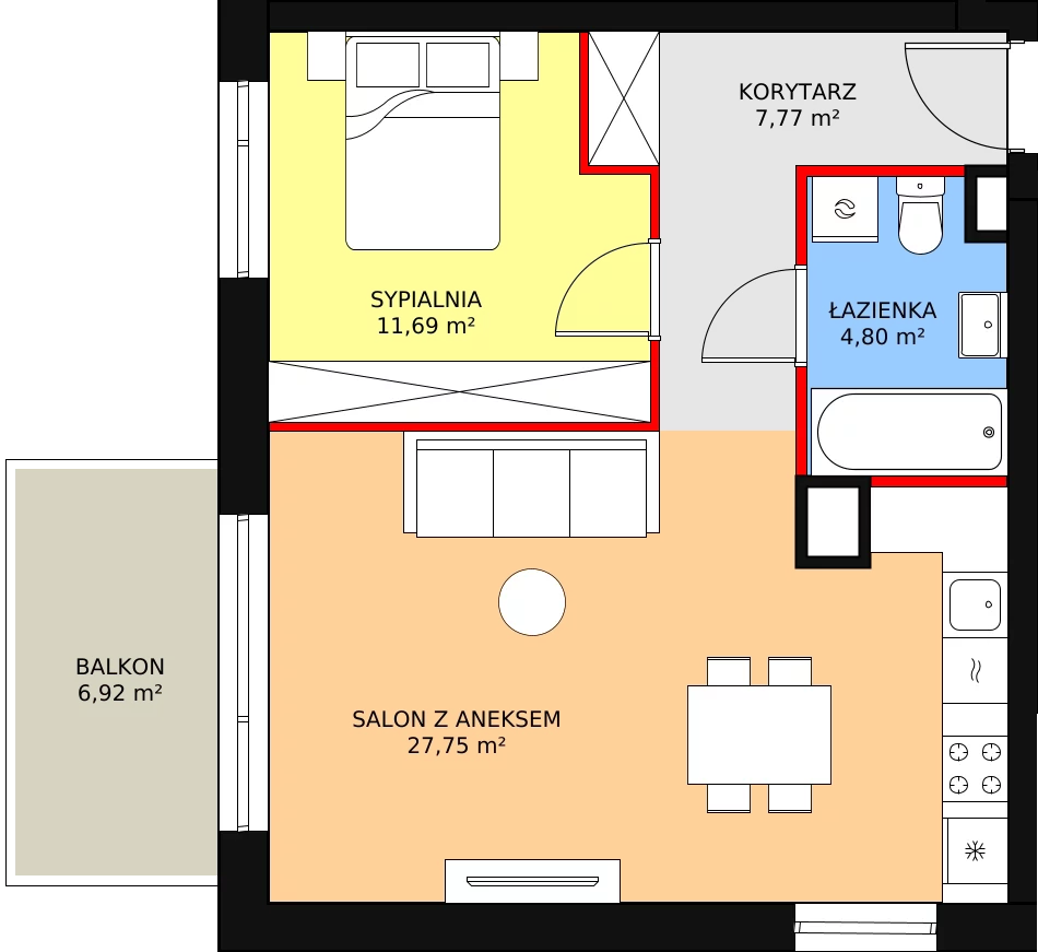 2 pokoje, mieszkanie 52,91 m², piętro 1, oferta nr E1/10, Fama Jeżyce - Etap 3, Poznań, Jeżyce, ul. Dąbrowskiego 81/85