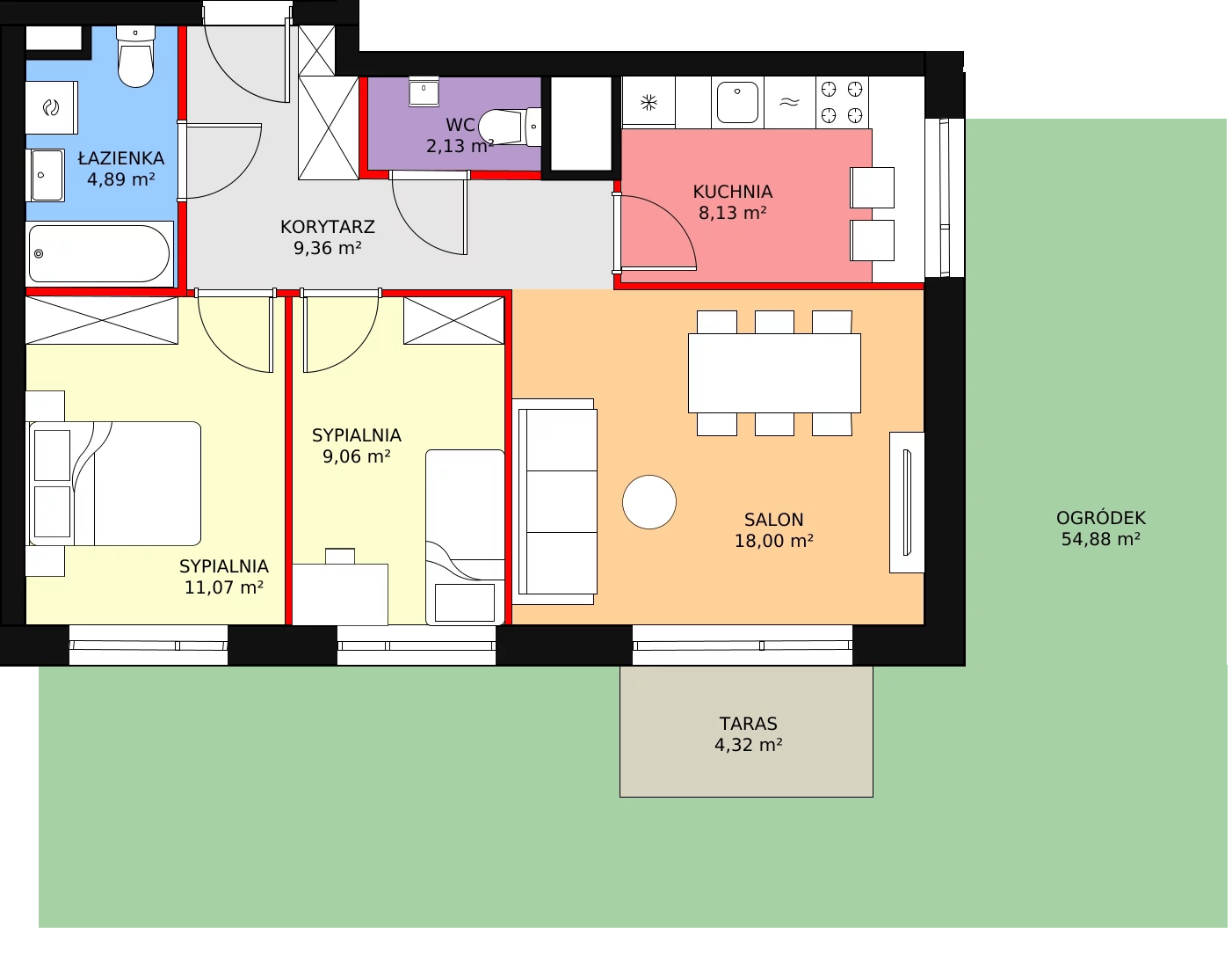 3 pokoje, mieszkanie 64,72 m², parter, oferta nr E2/2, Fama Jeżyce - Etap 3, Poznań, Jeżyce, ul. Dąbrowskiego 81/85