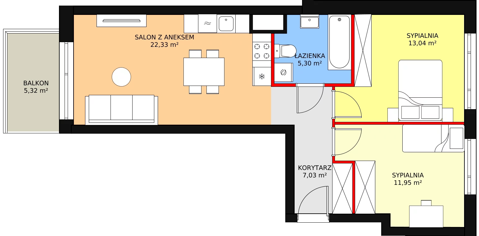 Mieszkanie 60,72 m², piętro 6, oferta nr E2/35, Fama Jeżyce - Etap 3, Poznań, Jeżyce, ul. Dąbrowskiego 81/85