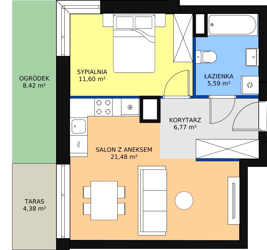 2 pokoje, mieszkanie 46,26 m², piętro 1, oferta nr E2/44, Fama Jeżyce - Etap 3, Poznań, Jeżyce, ul. Dąbrowskiego 81/85