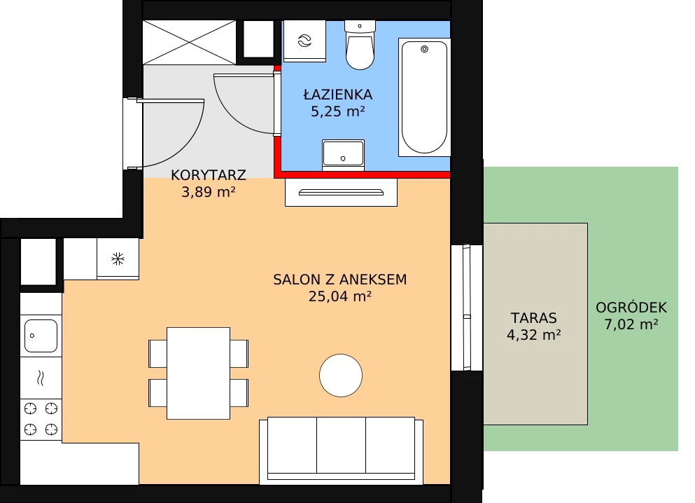 1 pokój, mieszkanie 34,39 m², parter, oferta nr F/28, Fama Jeżyce - Etap 3, Poznań, Jeżyce, ul. Dąbrowskiego 81/85