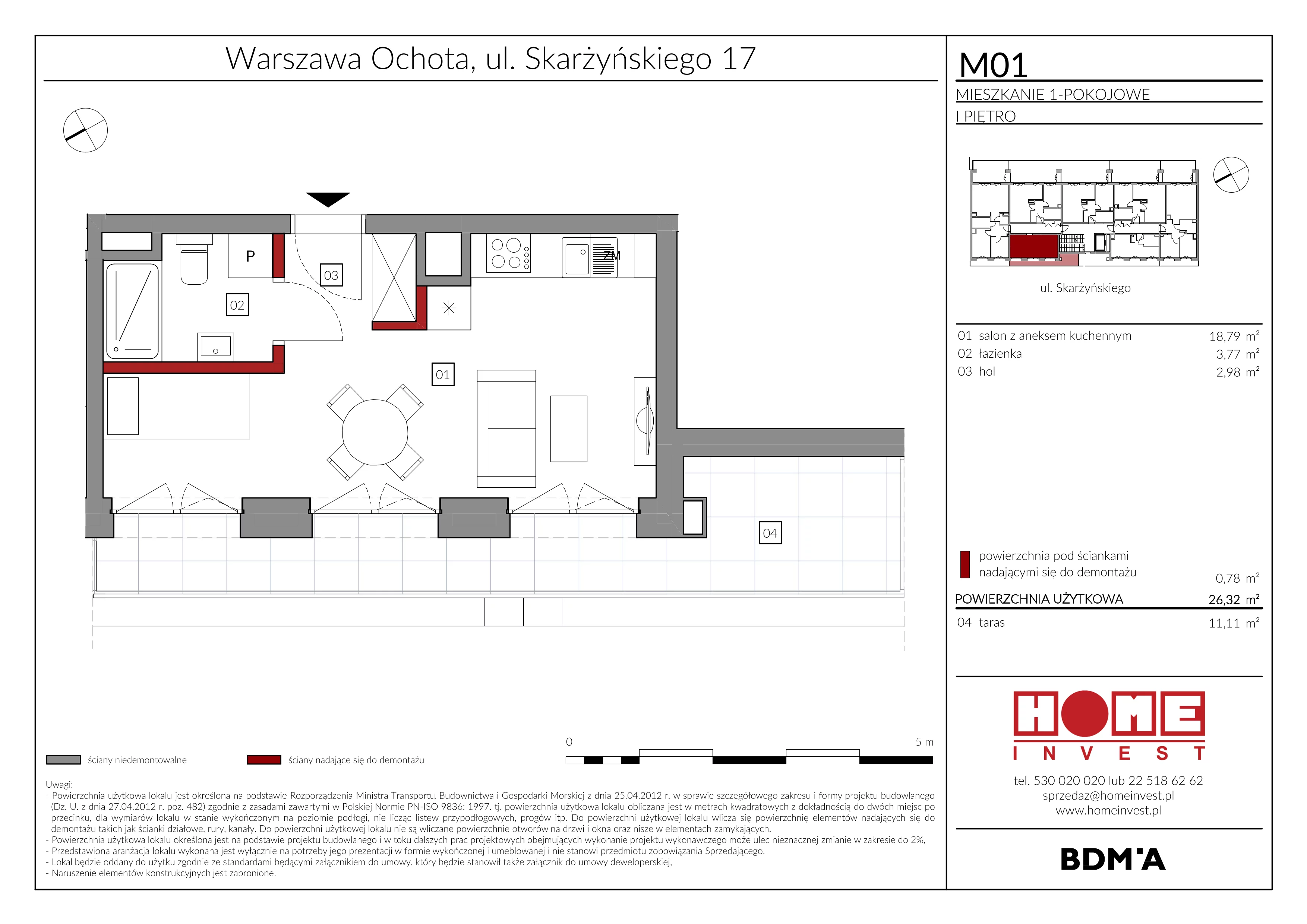 Mieszkanie 26,32 m², piętro 1, oferta nr M01, Rezydencja Ochota, Warszawa, Ochota, Szczęśliwice, ul. Skarżyńskiego 17