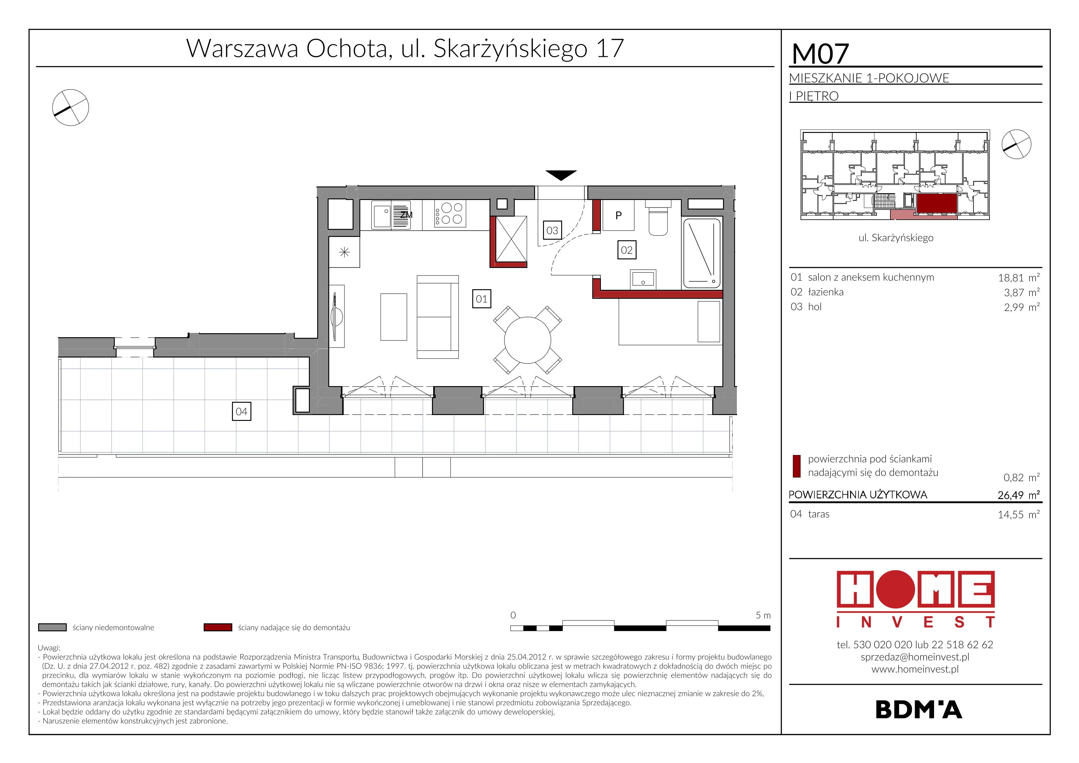 Mieszkanie 26,49 m², piętro 1, oferta nr M07, Rezydencja Ochota, Warszawa, Ochota, Szczęśliwice, ul. Skarżyńskiego 17