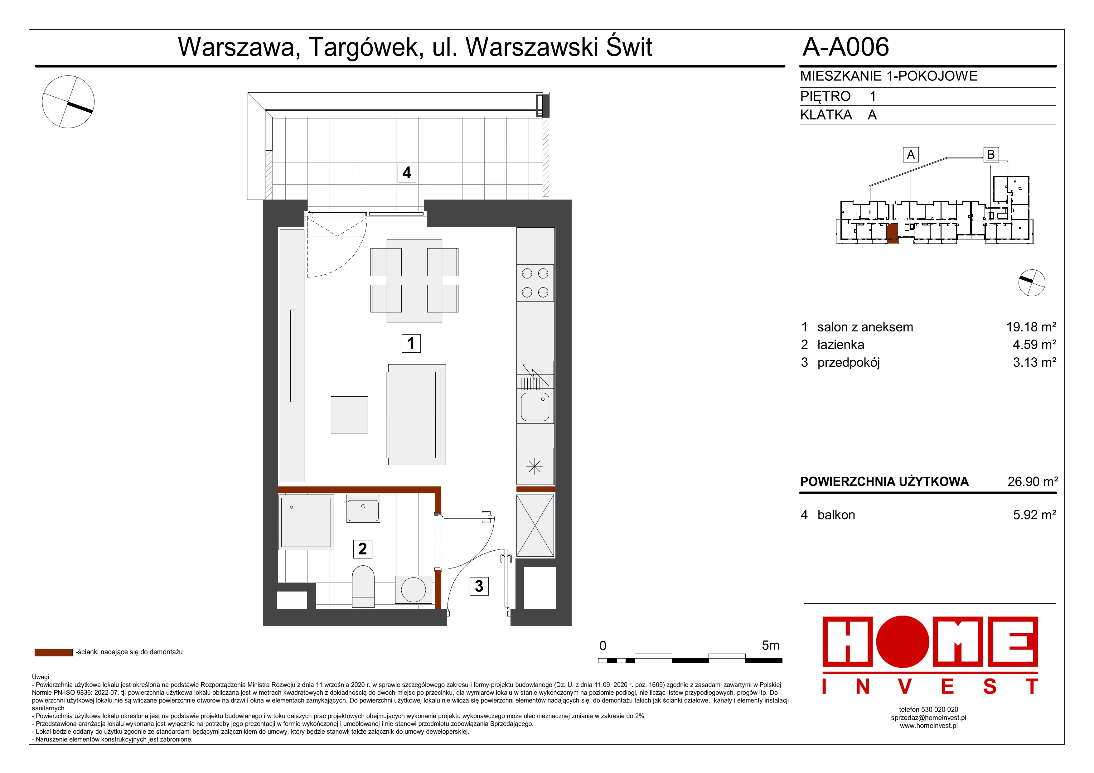 Mieszkanie 26,90 m², piętro 1, oferta nr A-A006, Warszawski Świt, Warszawa, Targówek, Bródno, ul. Warszawski Świt 5