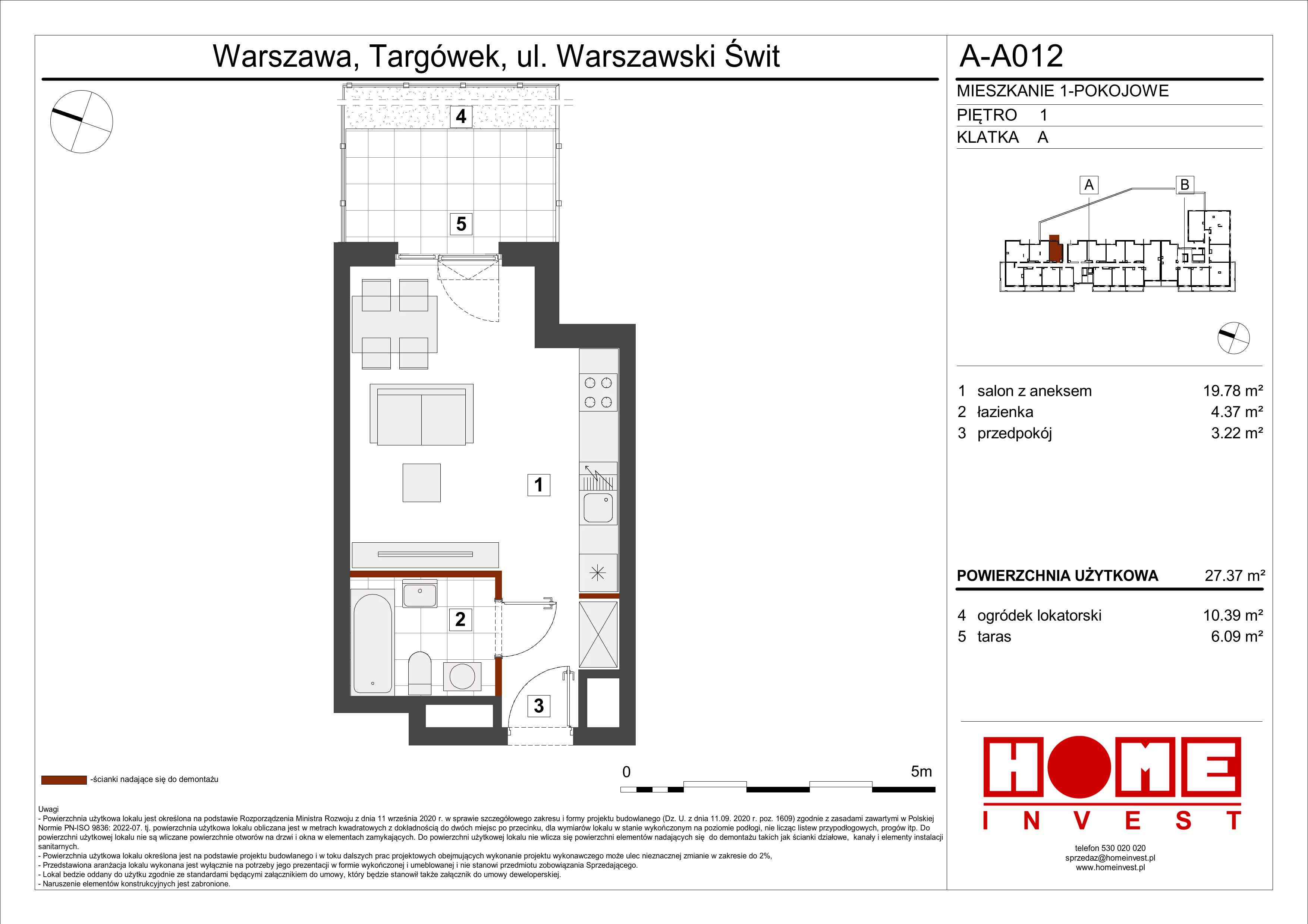 Mieszkanie 27,37 m², piętro 1, oferta nr A-A012, Warszawski Świt, Warszawa, Targówek, Bródno, ul. Warszawski Świt 5