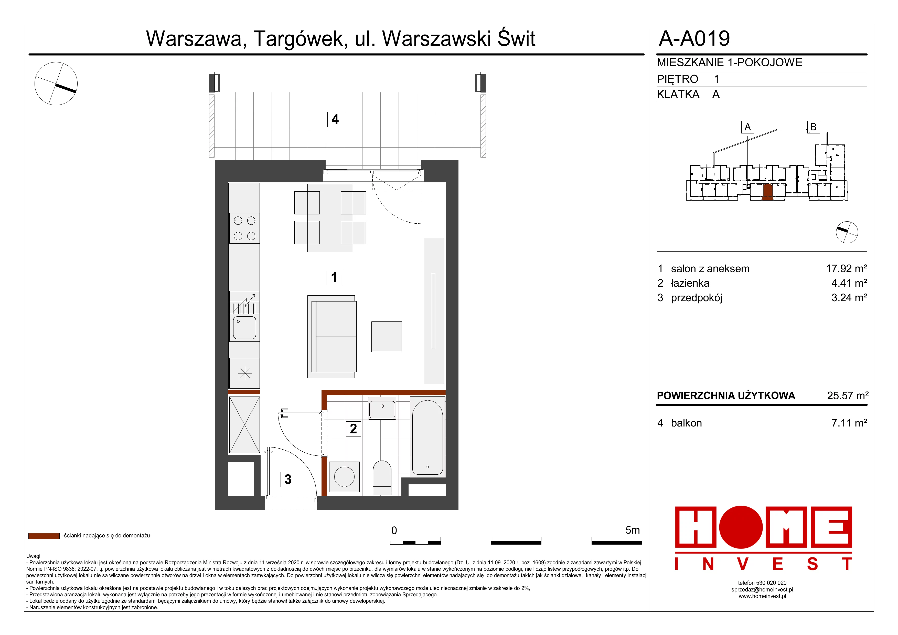 Mieszkanie 25,57 m², piętro 1, oferta nr A-A019, Warszawski Świt, Warszawa, Targówek, Bródno, ul. Warszawski Świt 5