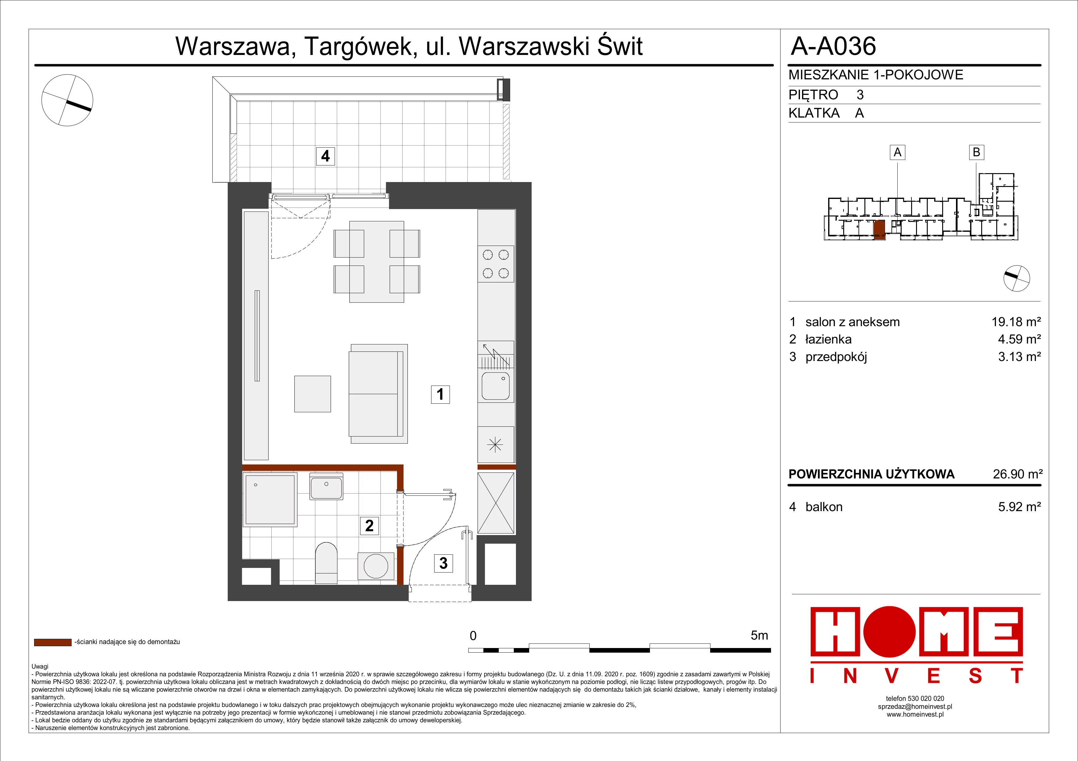Mieszkanie 26,90 m², piętro 3, oferta nr A-A036, Warszawski Świt, Warszawa, Targówek, Bródno, ul. Warszawski Świt 5