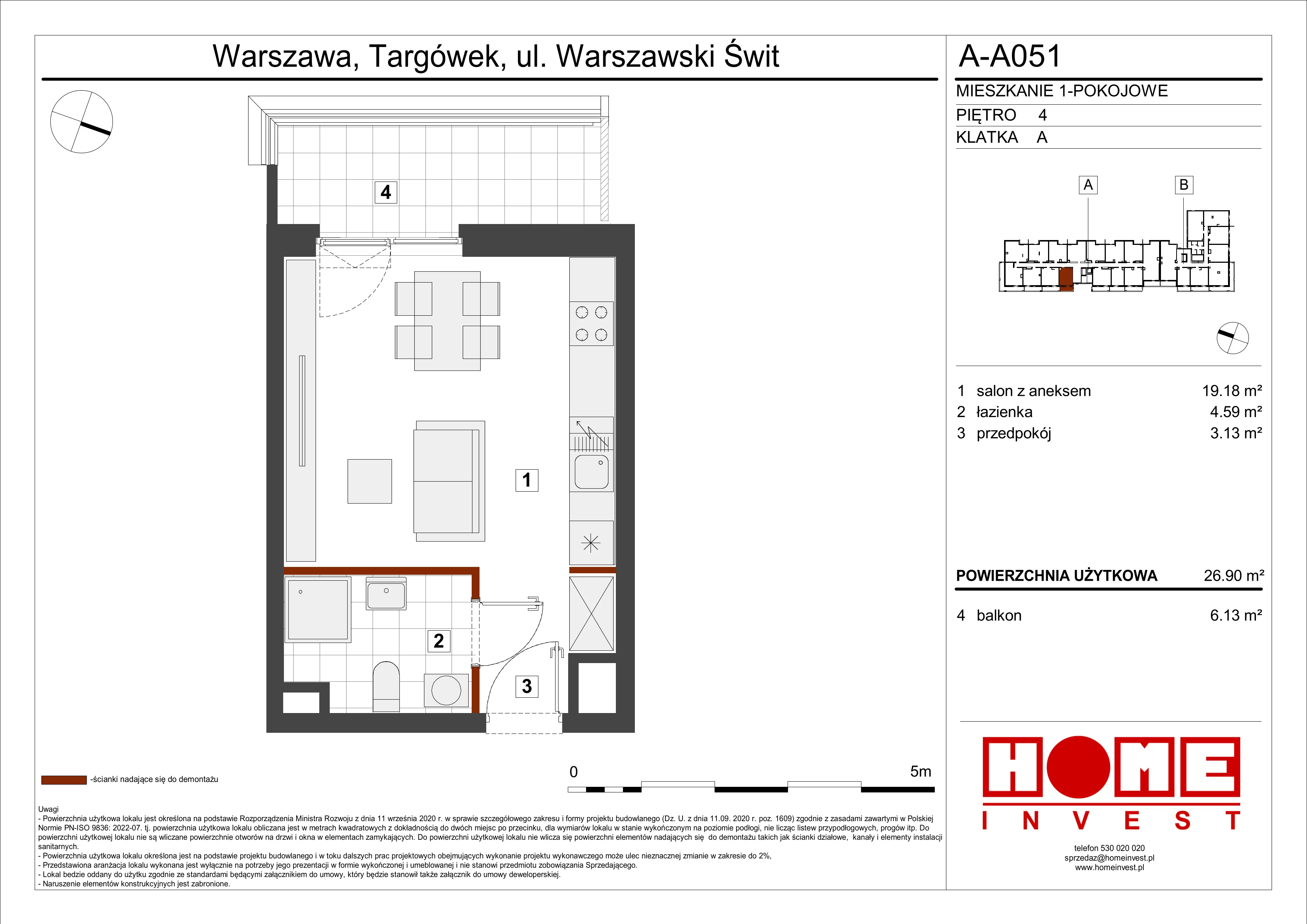 Mieszkanie 26,90 m², piętro 4, oferta nr A-A051, Warszawski Świt, Warszawa, Targówek, Bródno, ul. Warszawski Świt 5