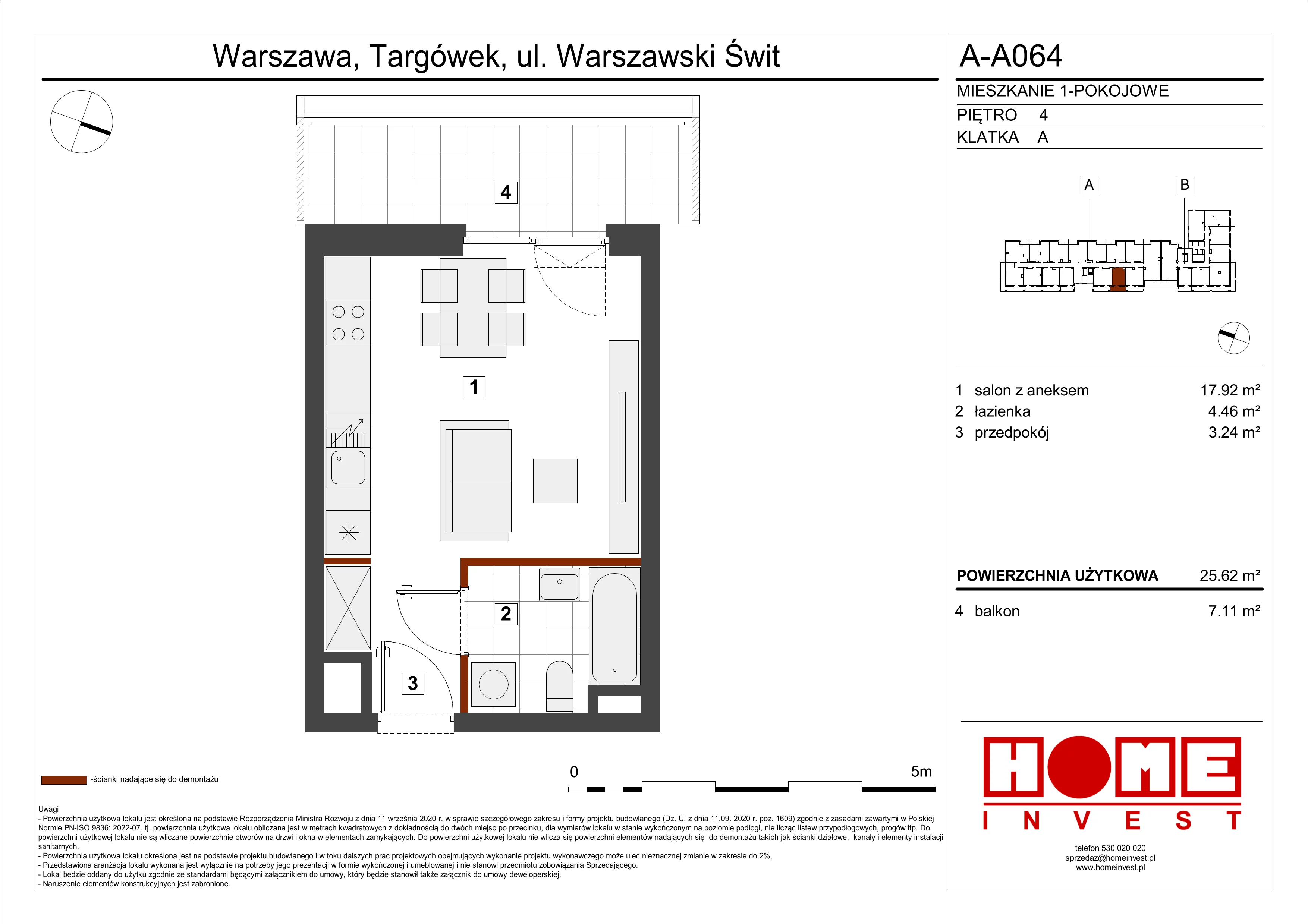 Mieszkanie 25,62 m², piętro 4, oferta nr A-A064, Warszawski Świt, Warszawa, Targówek, Bródno, ul. Warszawski Świt 5
