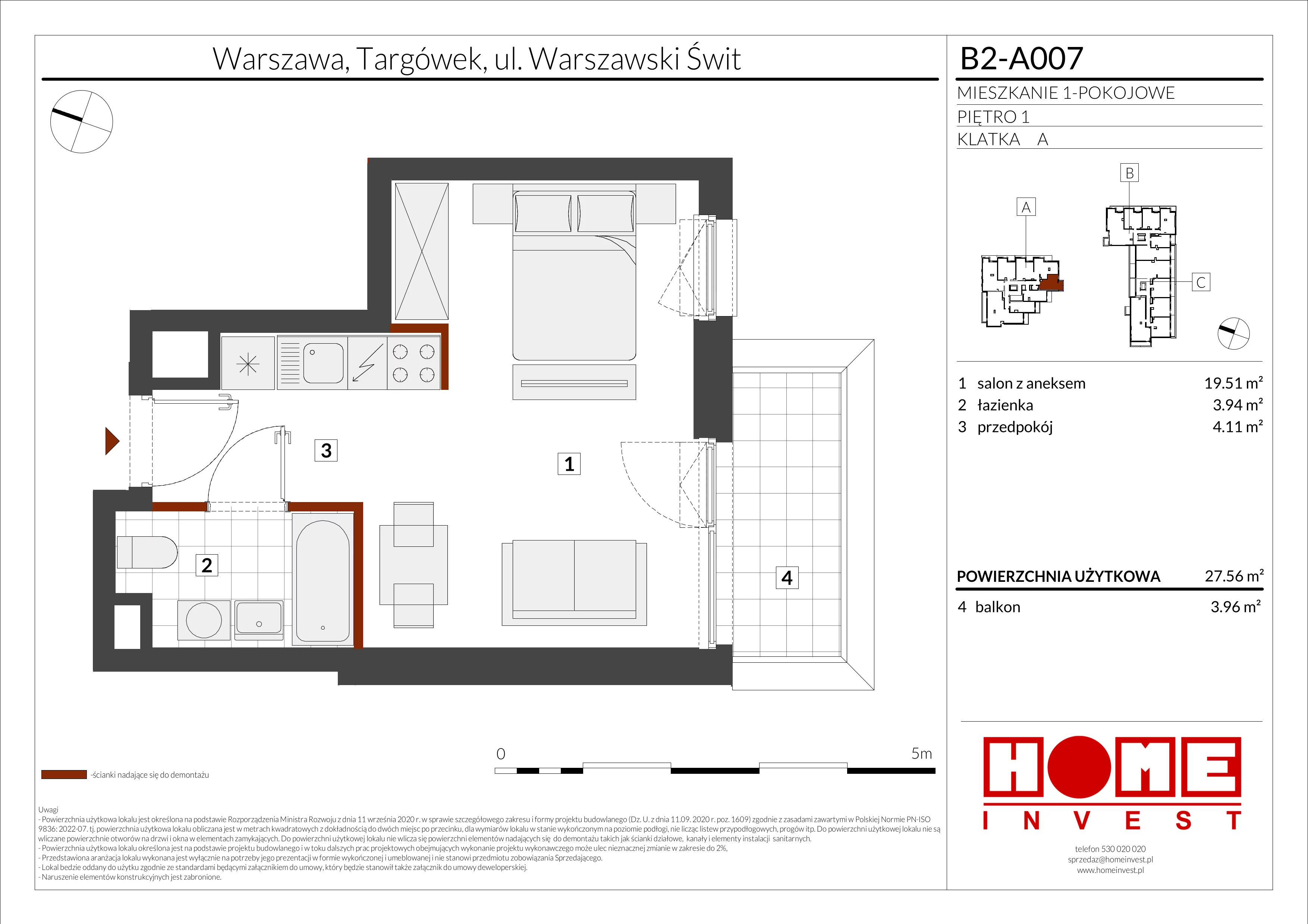 Mieszkanie 27,56 m², piętro 1, oferta nr B2-A007, Warszawski Świt Etap IX, Warszawa, Targówek, Bródno, ul. Warszawski Świt 5