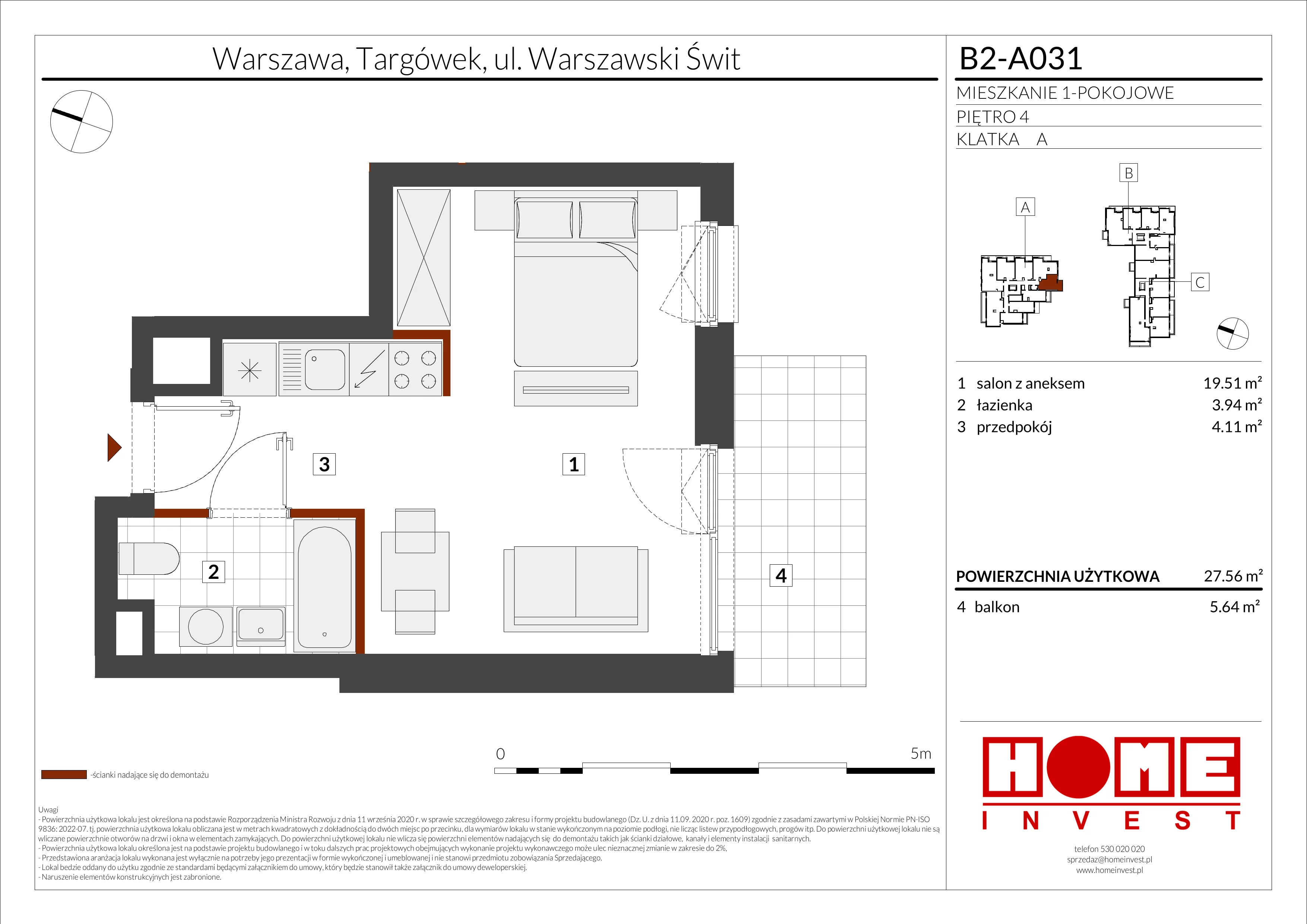 Mieszkanie 27,56 m², piętro 4, oferta nr B2-A031, Warszawski Świt Etap IX, Warszawa, Targówek, Bródno, ul. Warszawski Świt 5