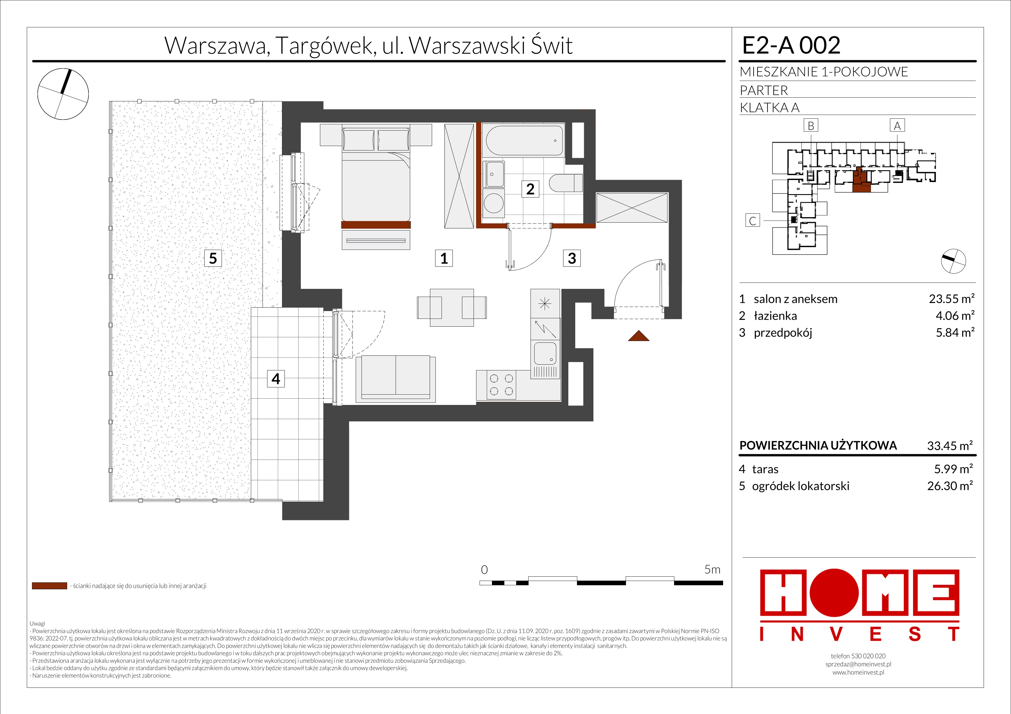 1 pokój, mieszkanie 33,45 m², parter, oferta nr E2-A002, Warszawski Świt Etap XI, Warszawa, Targówek, Bródno, ul. Warszawski Świt
