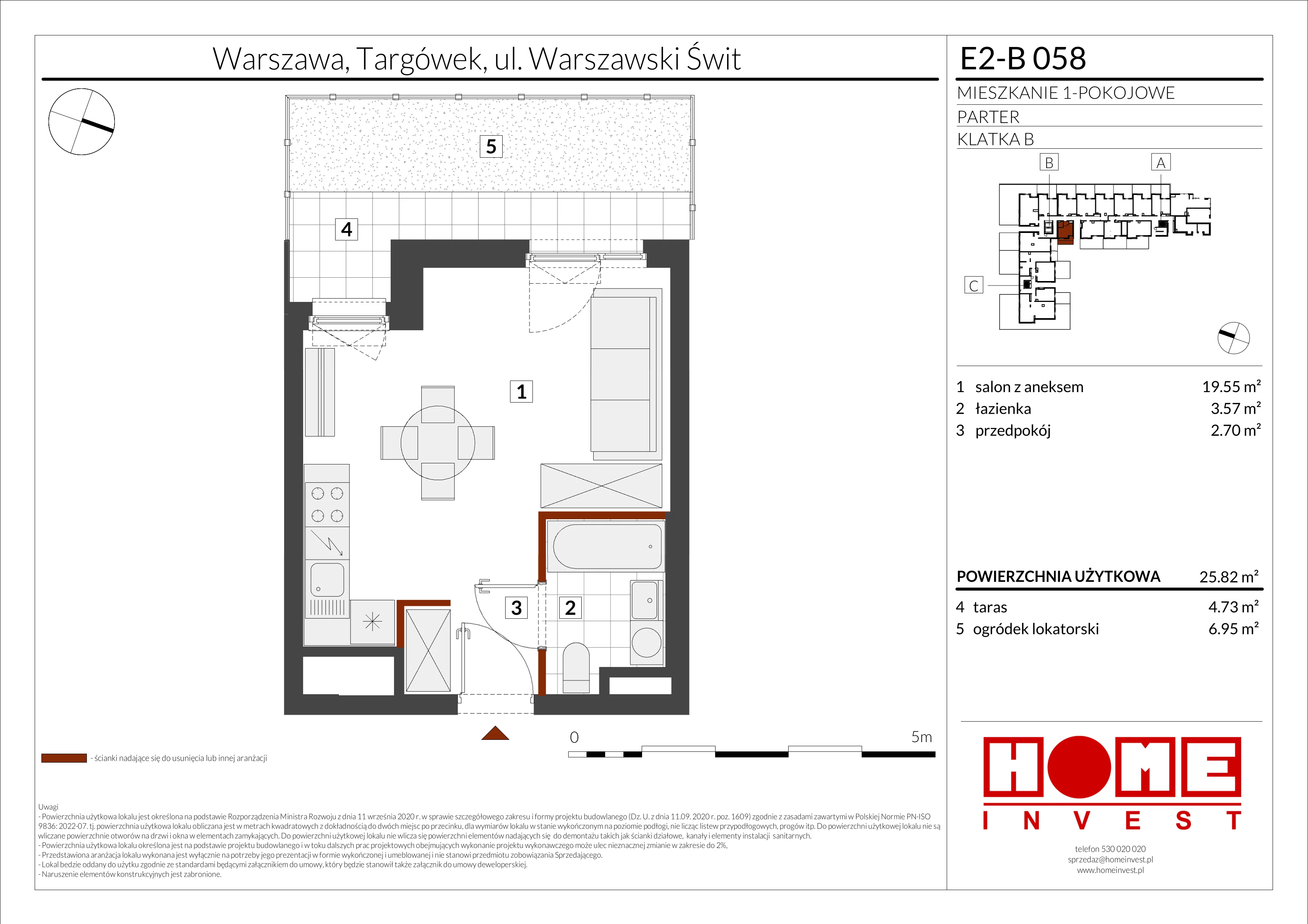1 pokój, mieszkanie 25,82 m², parter, oferta nr E2-B058, Warszawski Świt Etap XI, Warszawa, Targówek, Bródno, ul. Warszawski Świt
