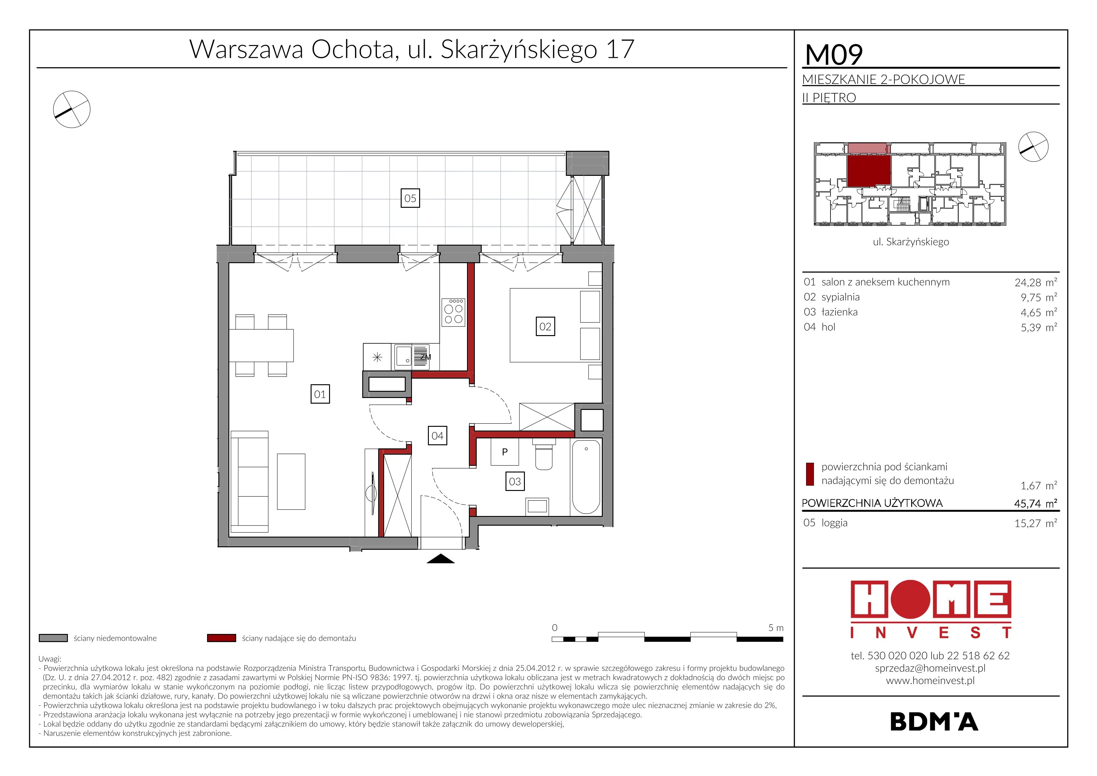 Mieszkanie 45,74 m², piętro 2, oferta nr M09, Rezydencja Ochota, Warszawa, Ochota, Szczęśliwice, ul. Skarżyńskiego 17