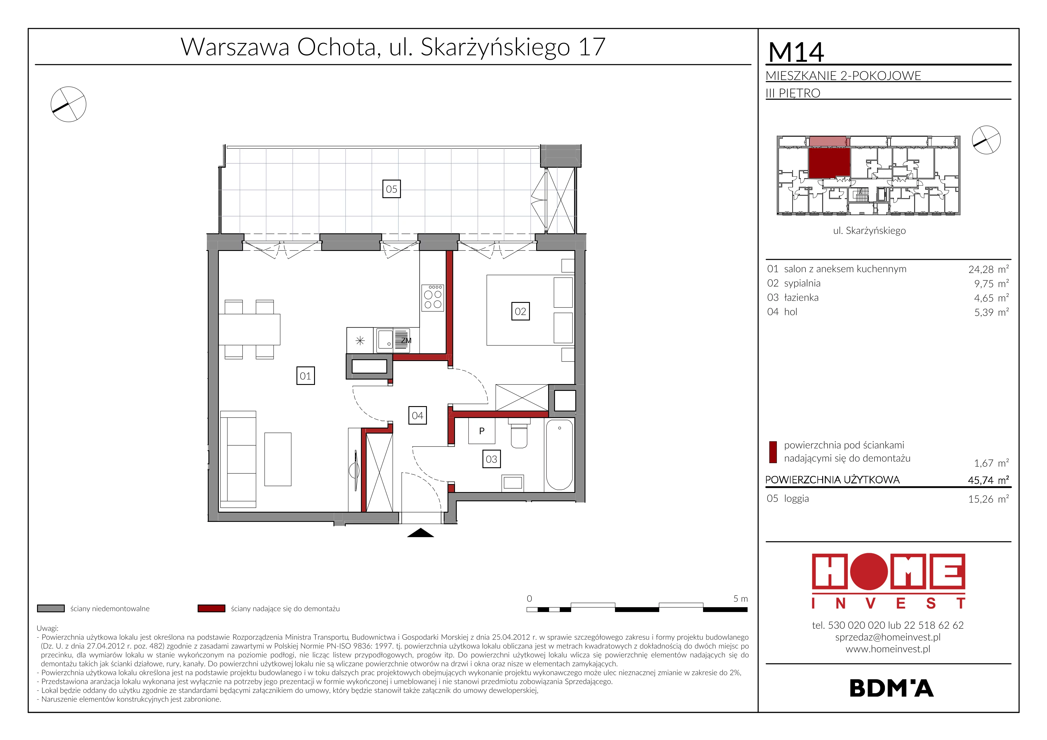 Mieszkanie 45,74 m², piętro 3, oferta nr M14, Rezydencja Ochota, Warszawa, Ochota, Szczęśliwice, ul. Skarżyńskiego 17