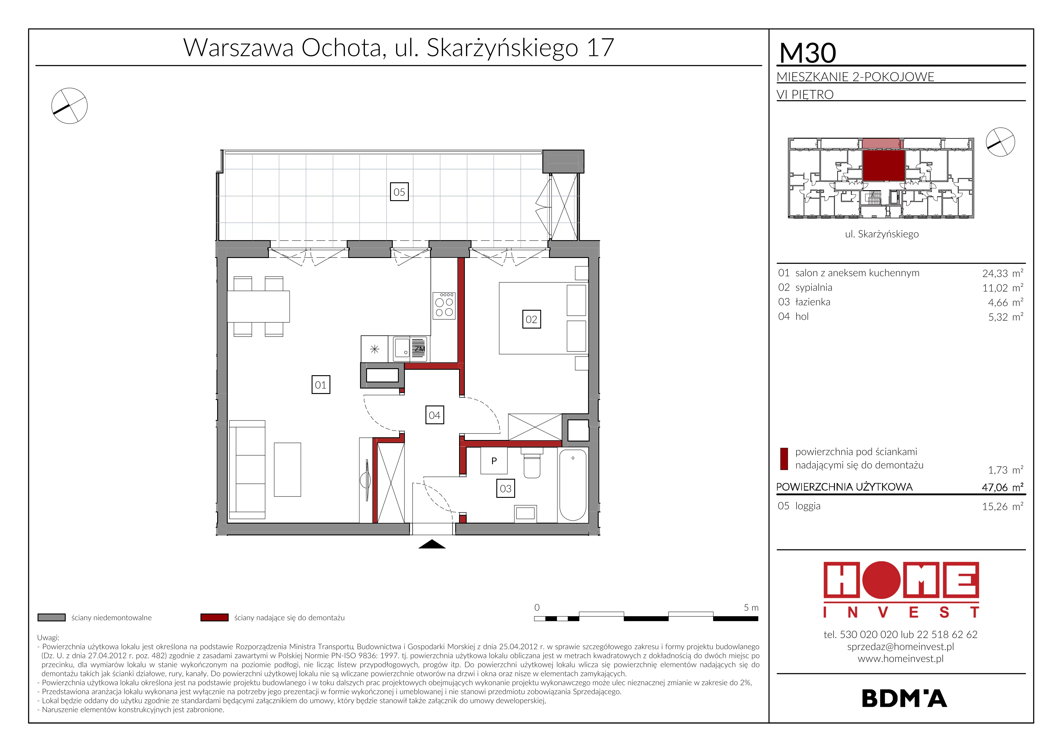 Mieszkanie 47,06 m², piętro 6, oferta nr M30, Rezydencja Ochota, Warszawa, Ochota, Szczęśliwice, ul. Skarżyńskiego 17