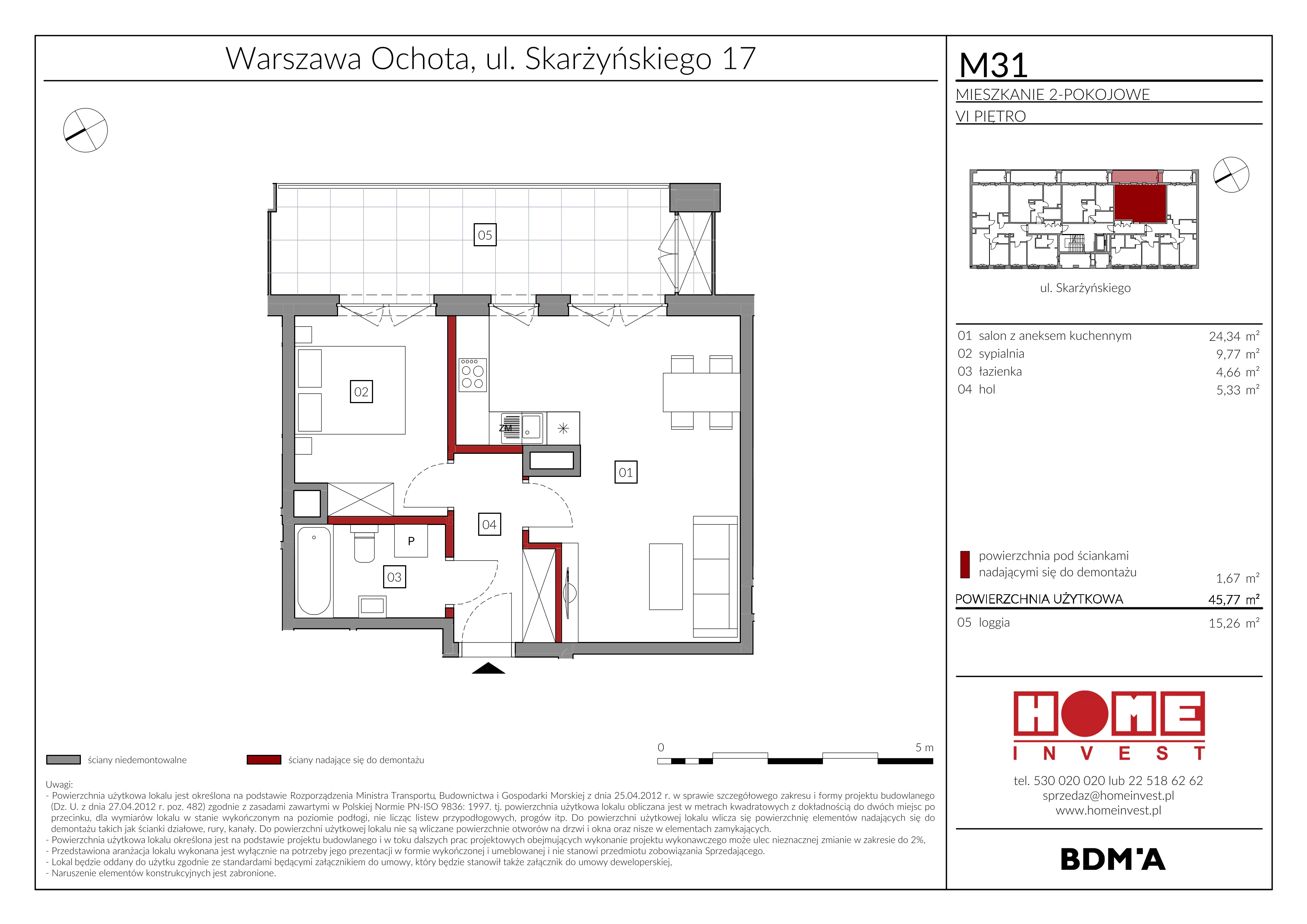 Mieszkanie 45,77 m², piętro 6, oferta nr M31, Rezydencja Ochota, Warszawa, Ochota, Szczęśliwice, ul. Skarżyńskiego 17