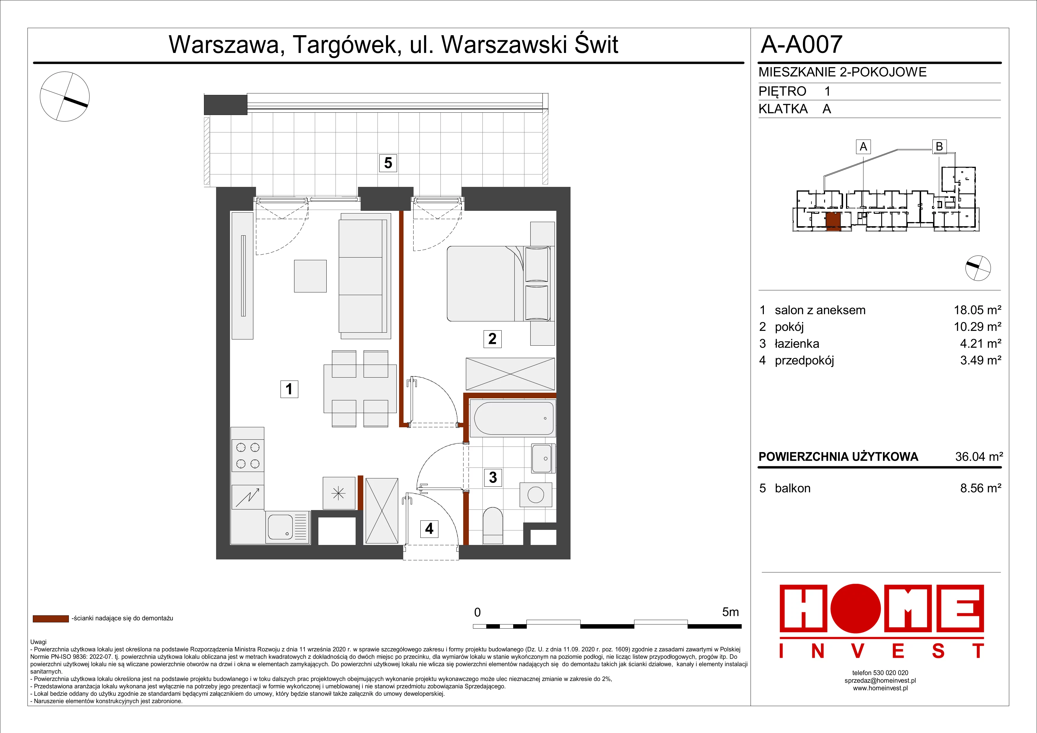 Mieszkanie 36,04 m², piętro 1, oferta nr A-A007, Warszawski Świt, Warszawa, Targówek, Bródno, ul. Warszawski Świt 5