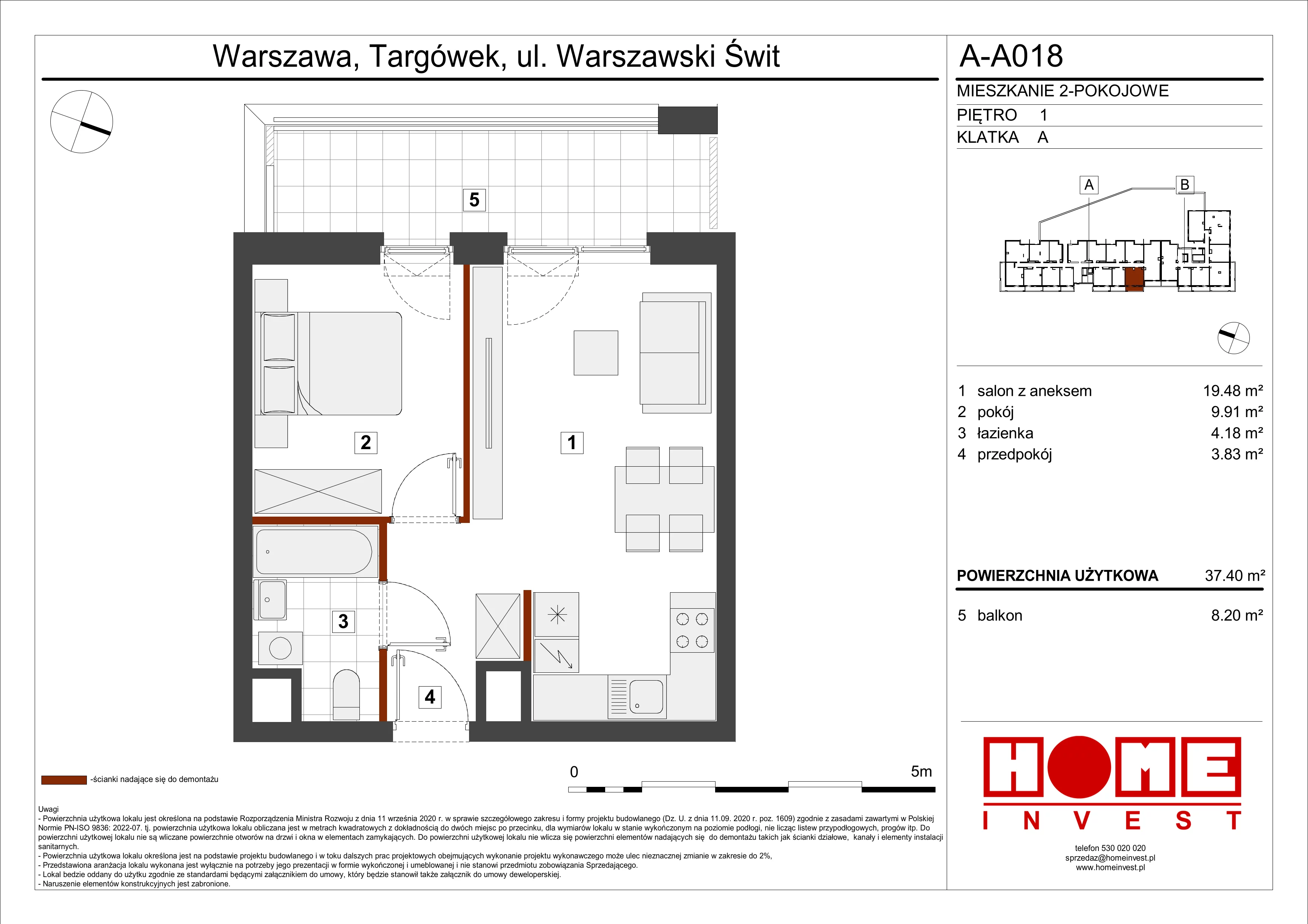 Mieszkanie 37,40 m², piętro 1, oferta nr A-A018, Warszawski Świt, Warszawa, Targówek, Bródno, ul. Warszawski Świt 5