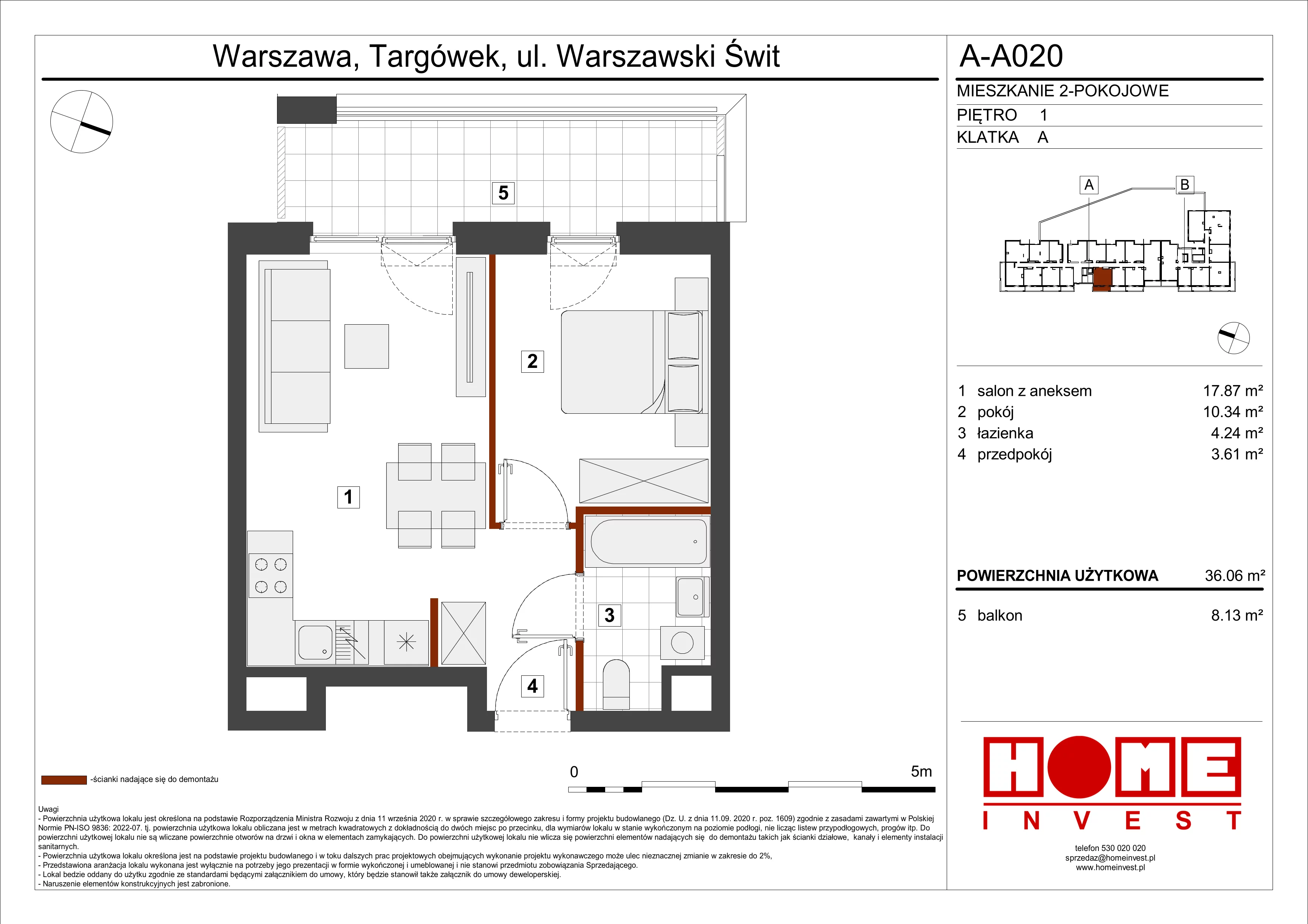 Mieszkanie 36,06 m², piętro 1, oferta nr A-A020, Warszawski Świt, Warszawa, Targówek, Bródno, ul. Warszawski Świt 5