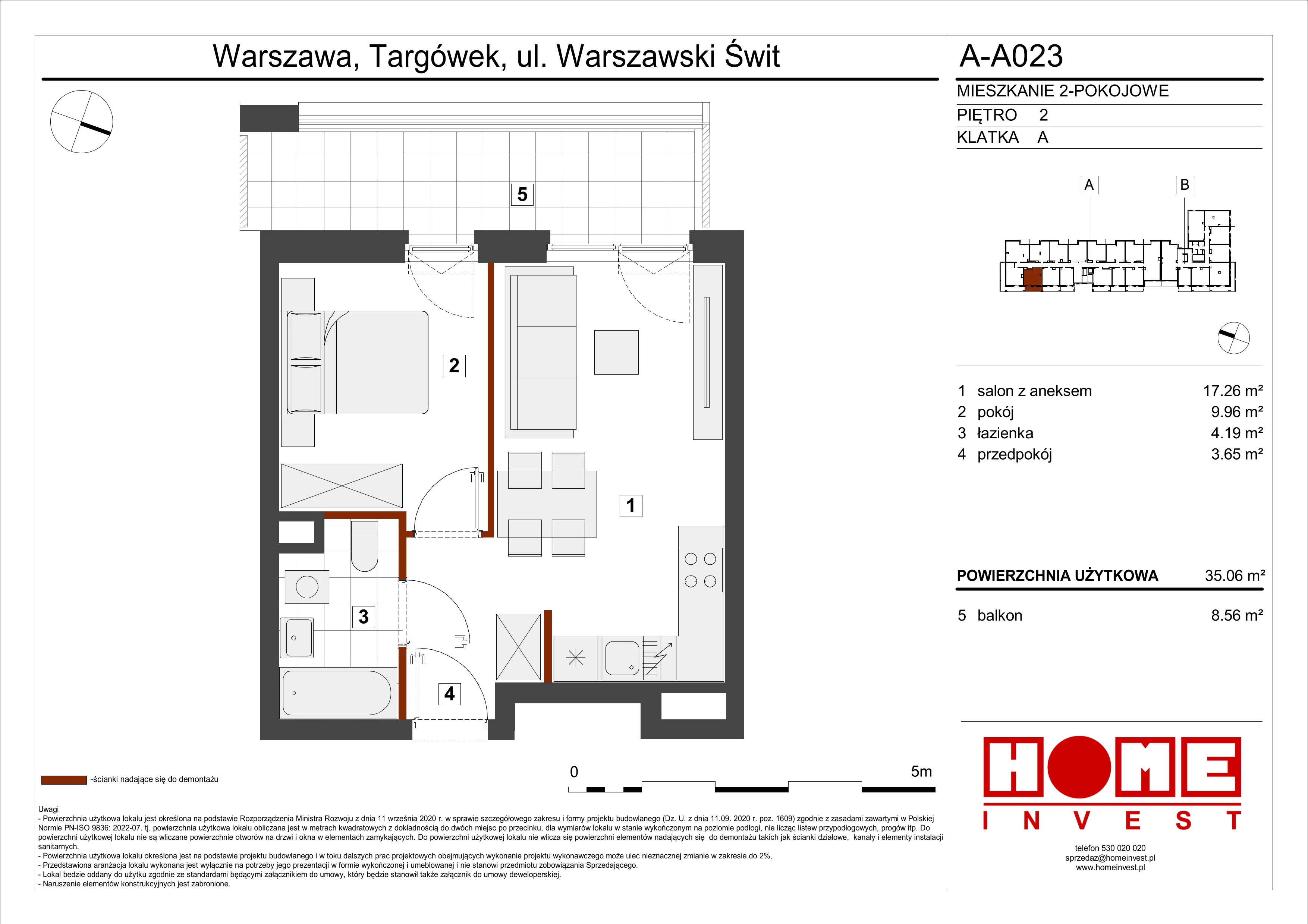 Mieszkanie 35,06 m², piętro 2, oferta nr A-A023, Warszawski Świt, Warszawa, Targówek, Bródno, ul. Warszawski Świt 5