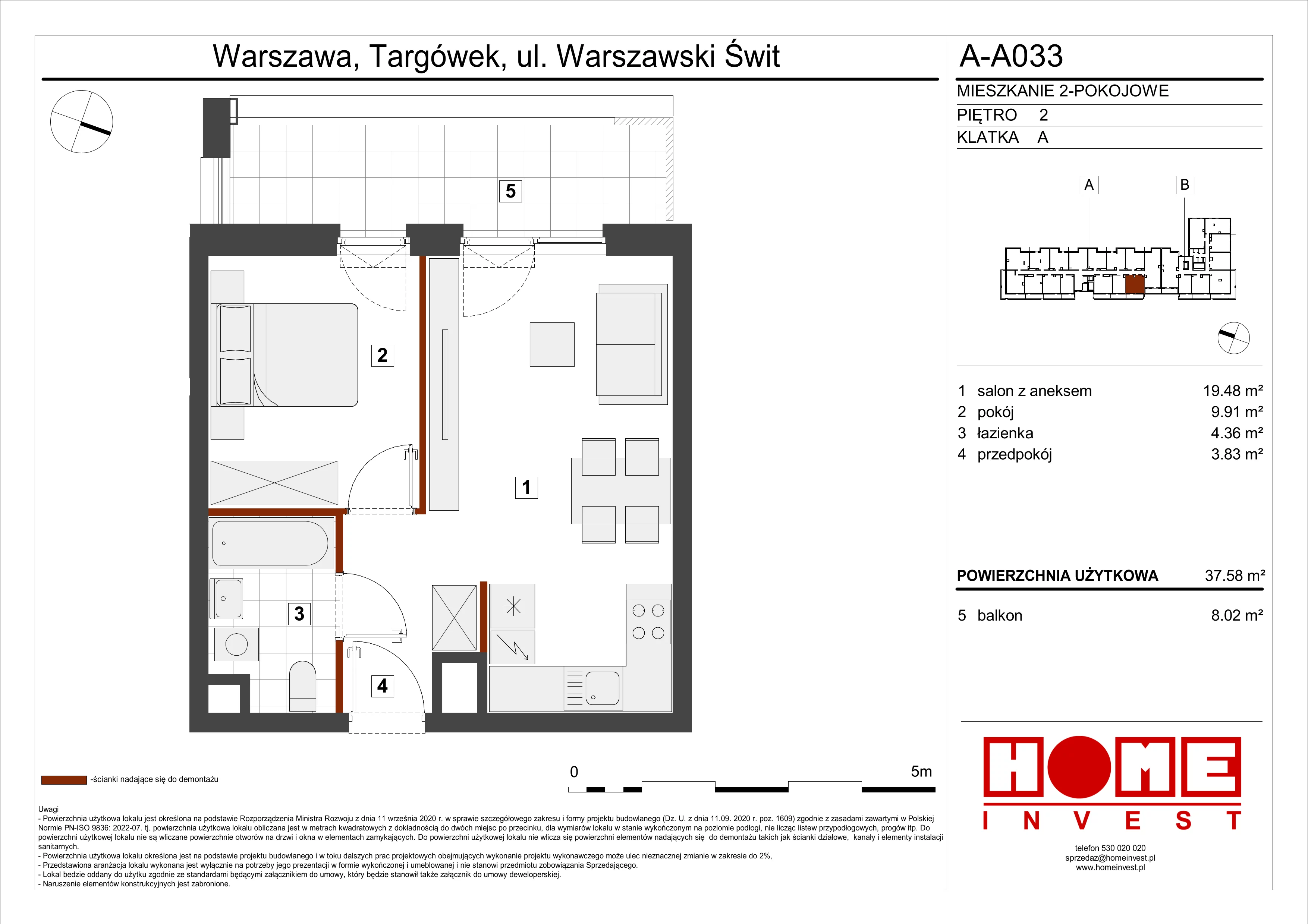 Mieszkanie 37,58 m², piętro 2, oferta nr A-A033, Warszawski Świt, Warszawa, Targówek, Bródno, ul. Warszawski Świt 5