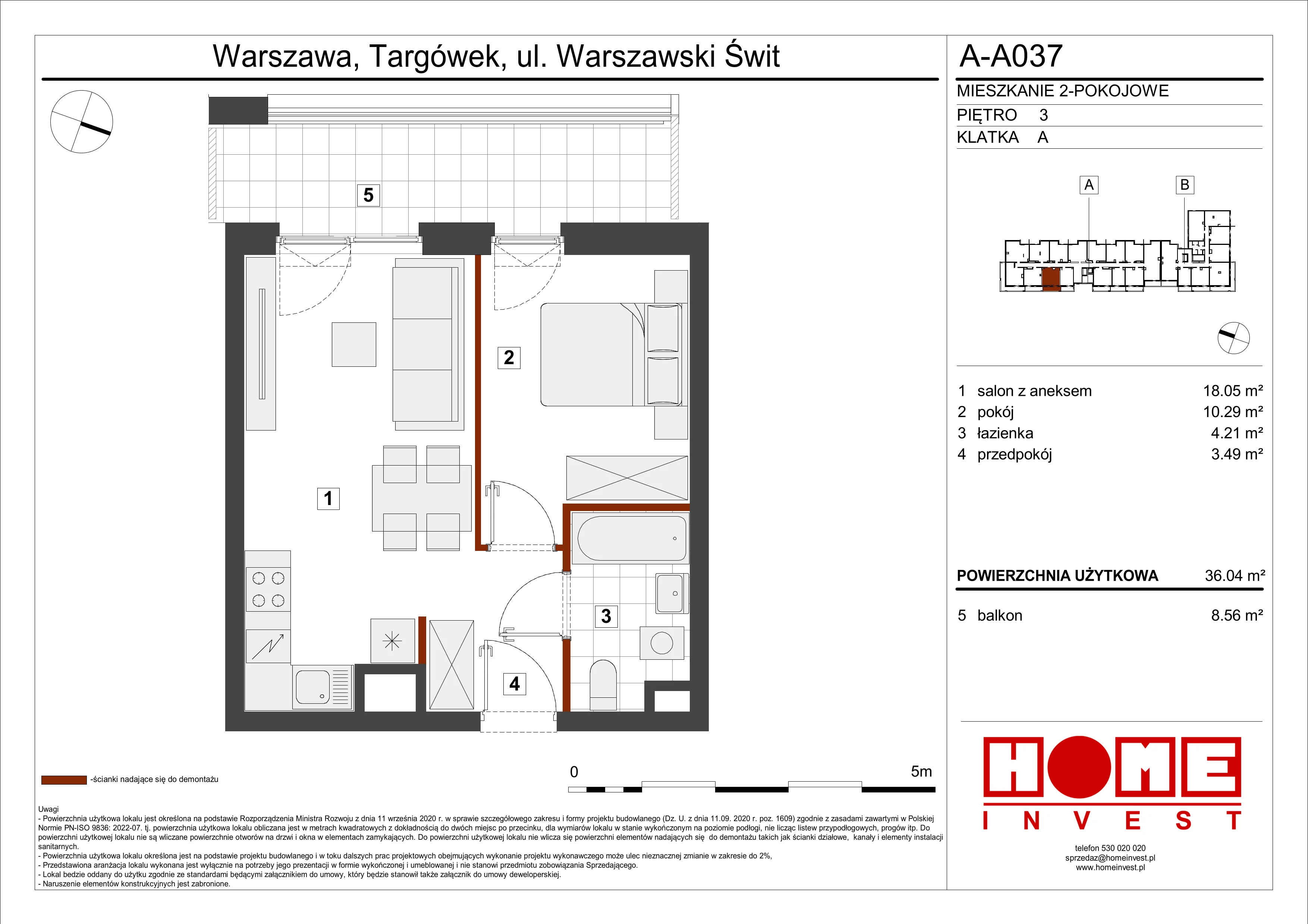 Mieszkanie 36,04 m², piętro 3, oferta nr A-A037, Warszawski Świt, Warszawa, Targówek, Bródno, ul. Warszawski Świt 5