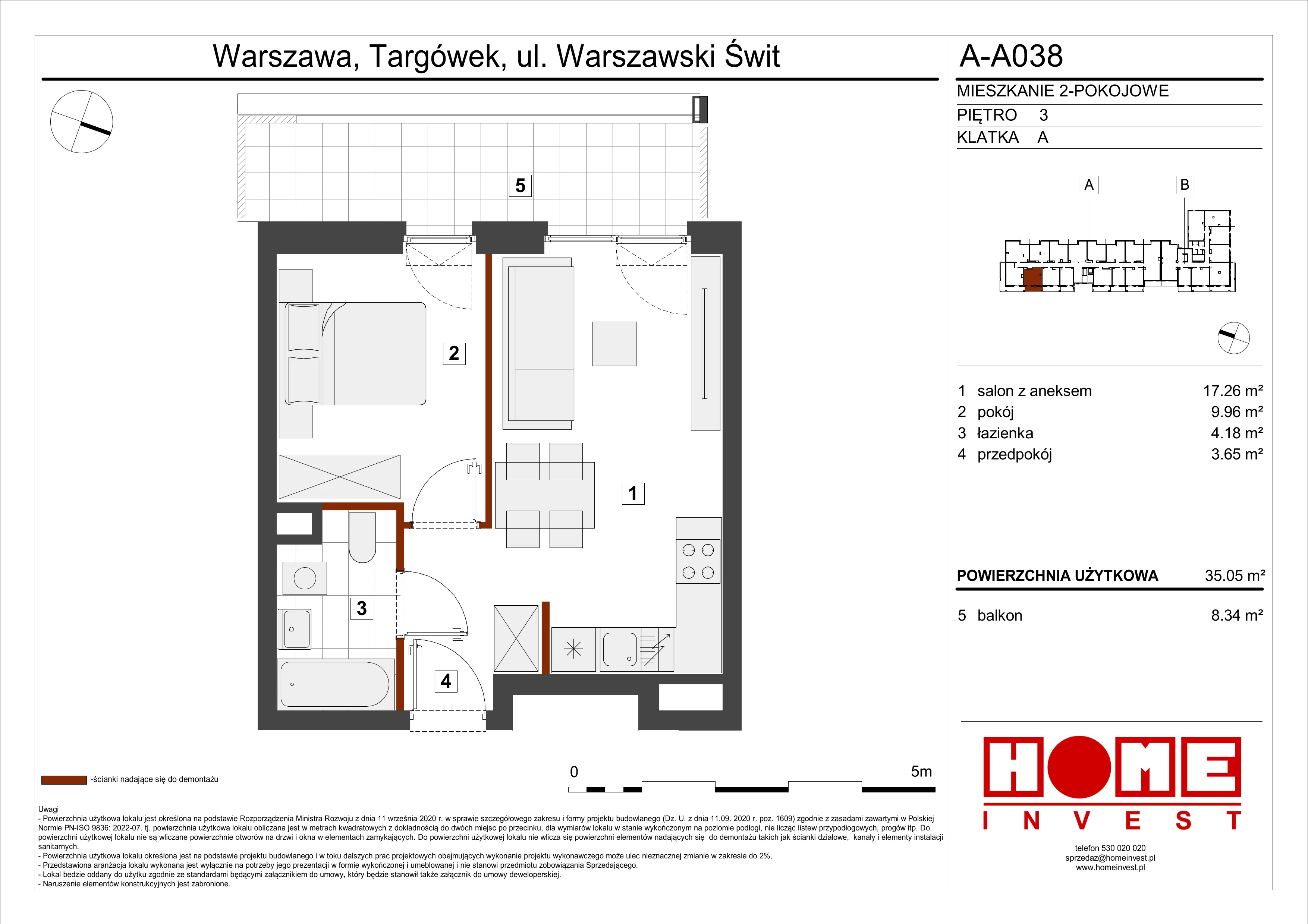Mieszkanie 35,05 m², piętro 3, oferta nr A-A038, Warszawski Świt, Warszawa, Targówek, Bródno, ul. Warszawski Świt 5