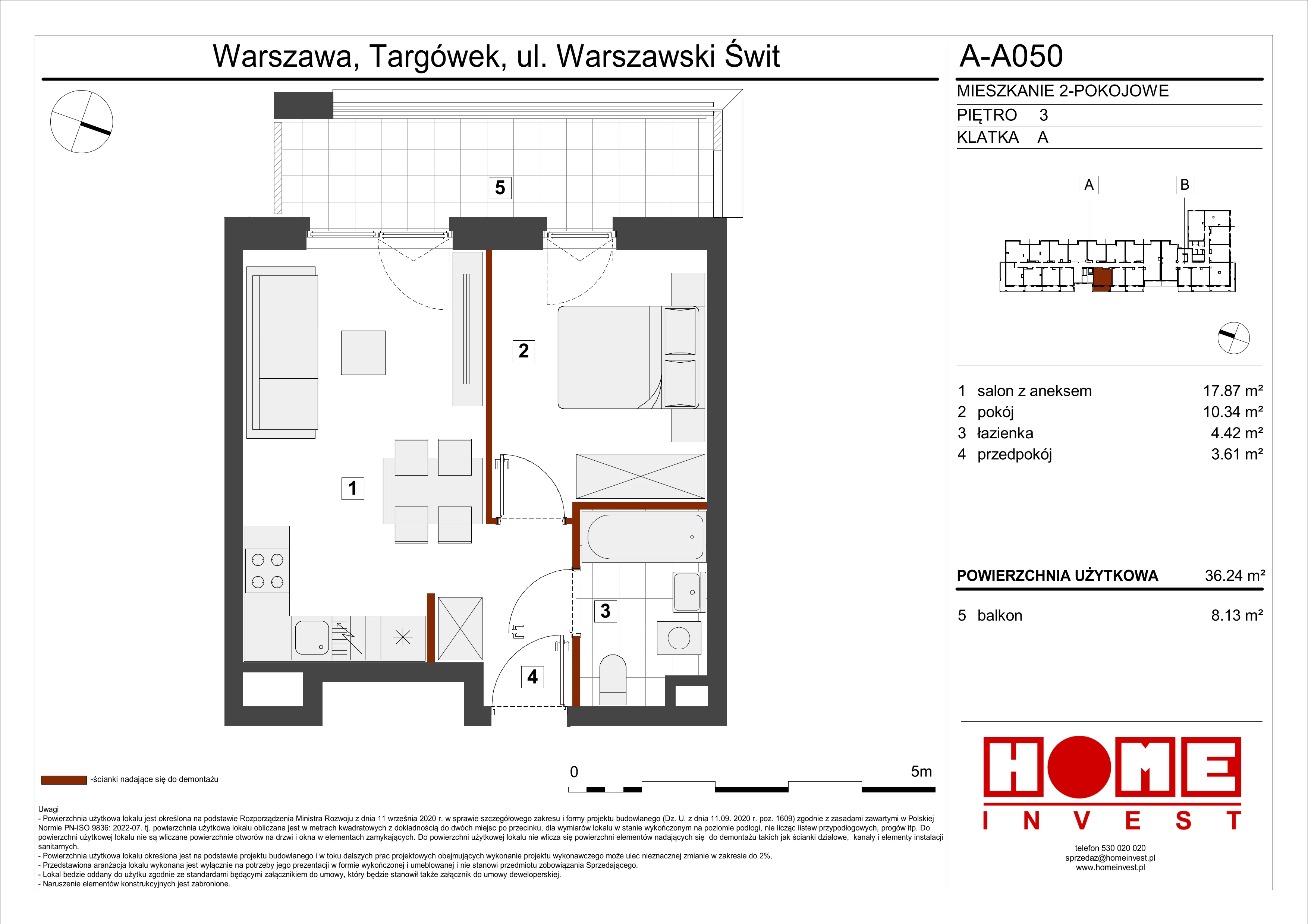 Mieszkanie 36,24 m², piętro 3, oferta nr A-A050, Warszawski Świt, Warszawa, Targówek, Bródno, ul. Warszawski Świt 5