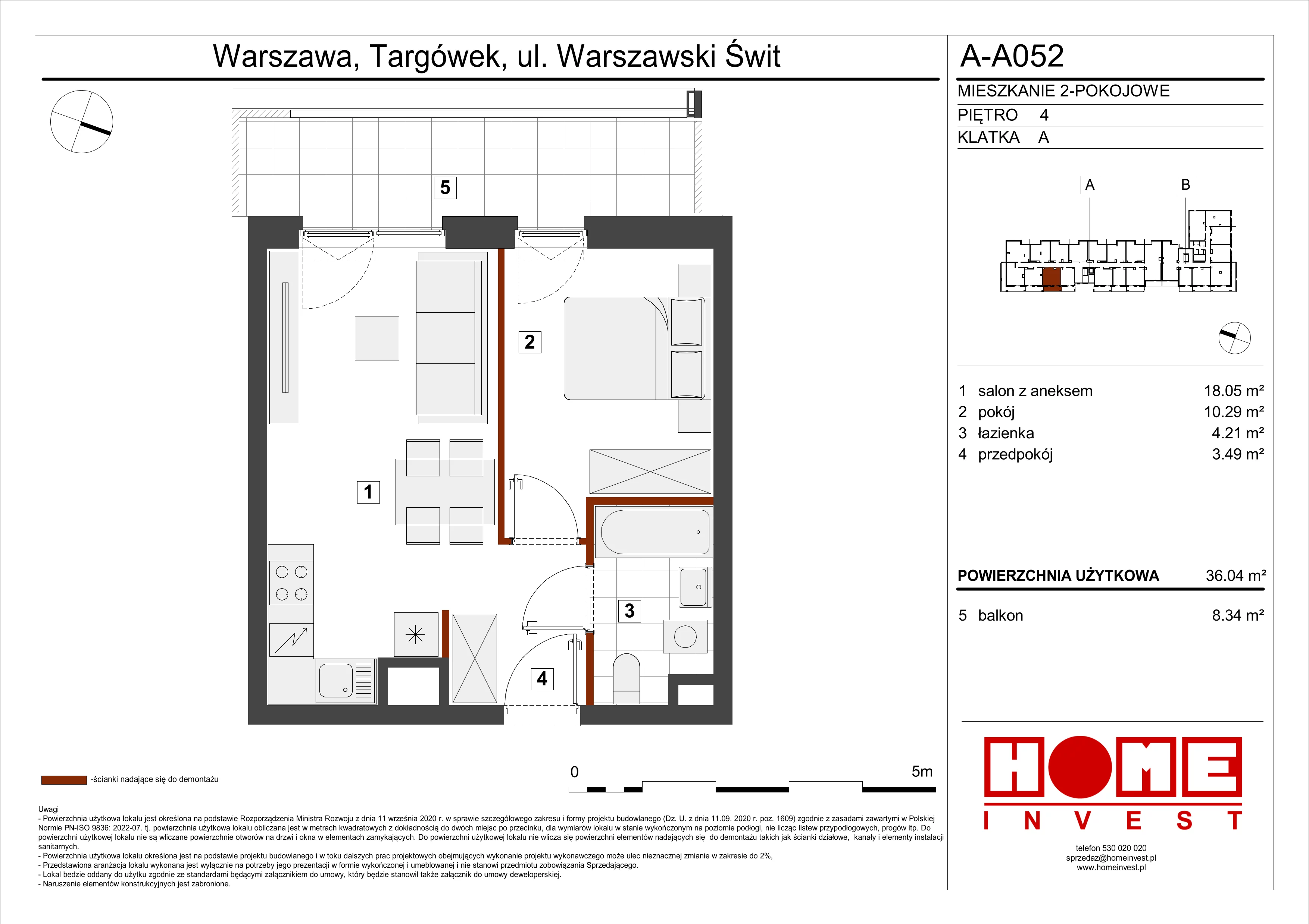 Mieszkanie 36,04 m², piętro 4, oferta nr A-A052, Warszawski Świt, Warszawa, Targówek, Bródno, ul. Warszawski Świt 5