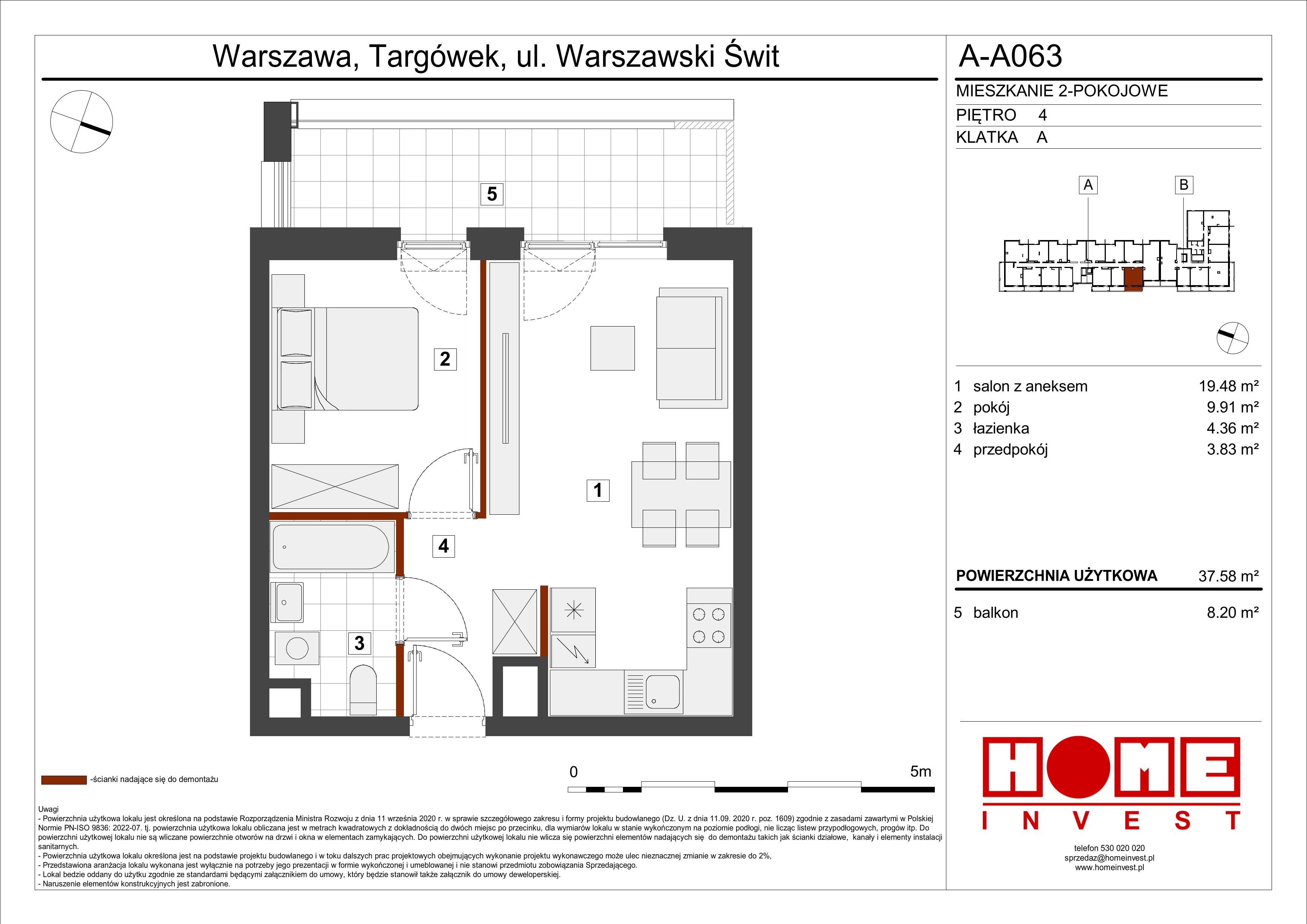 Mieszkanie 37,58 m², piętro 4, oferta nr A-A063, Warszawski Świt, Warszawa, Targówek, Bródno, ul. Warszawski Świt 5