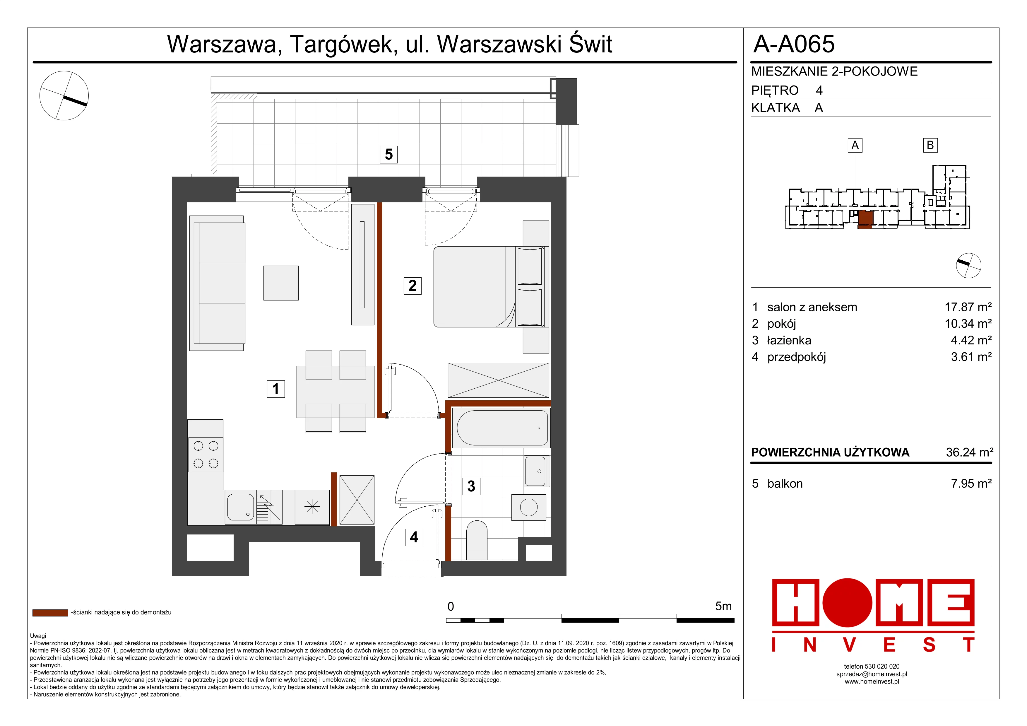 Mieszkanie 36,24 m², piętro 4, oferta nr A-A065, Warszawski Świt, Warszawa, Targówek, Bródno, ul. Warszawski Świt 5