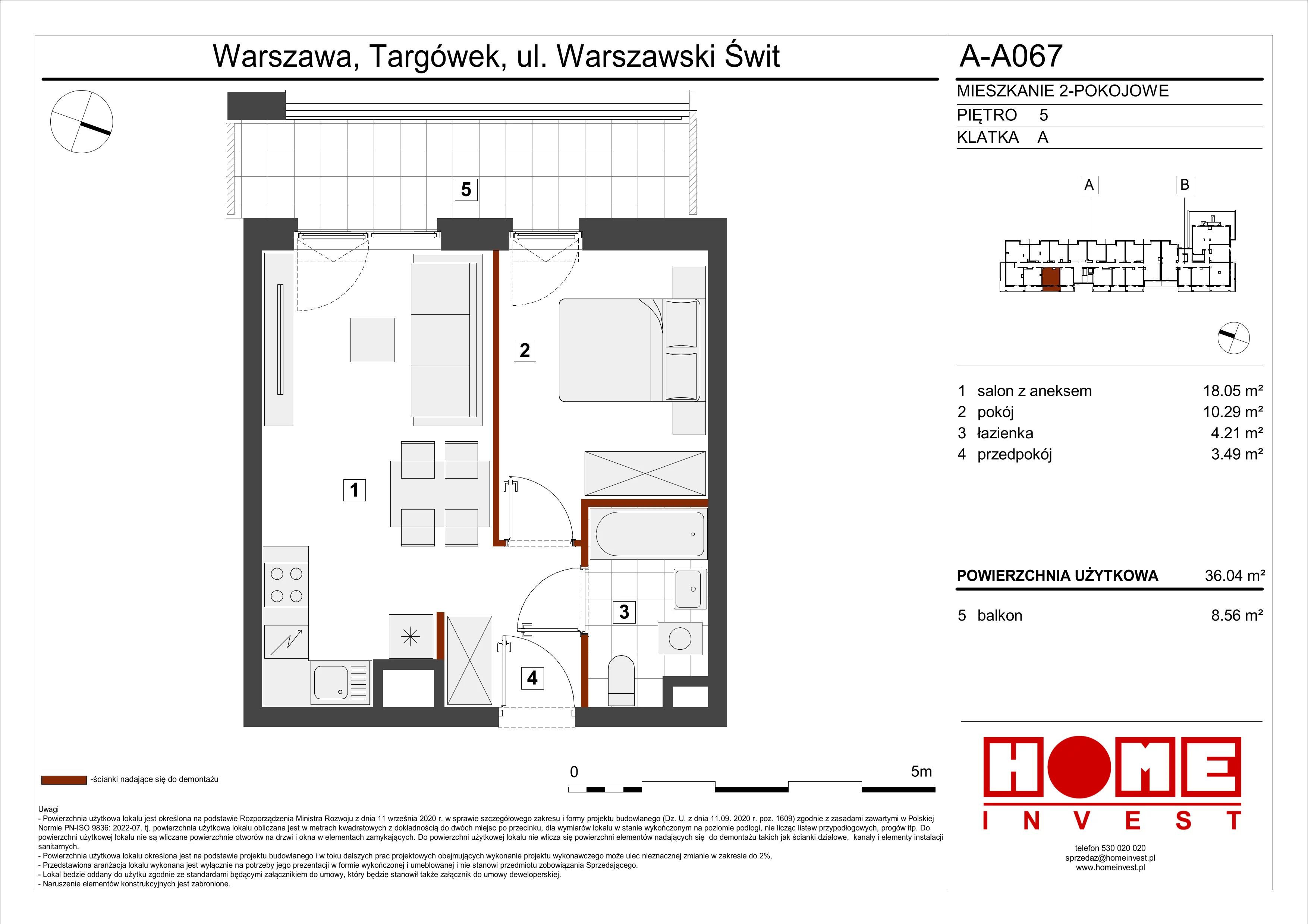 Mieszkanie 36,04 m², piętro 5, oferta nr A-A067, Warszawski Świt, Warszawa, Targówek, Bródno, ul. Warszawski Świt 5