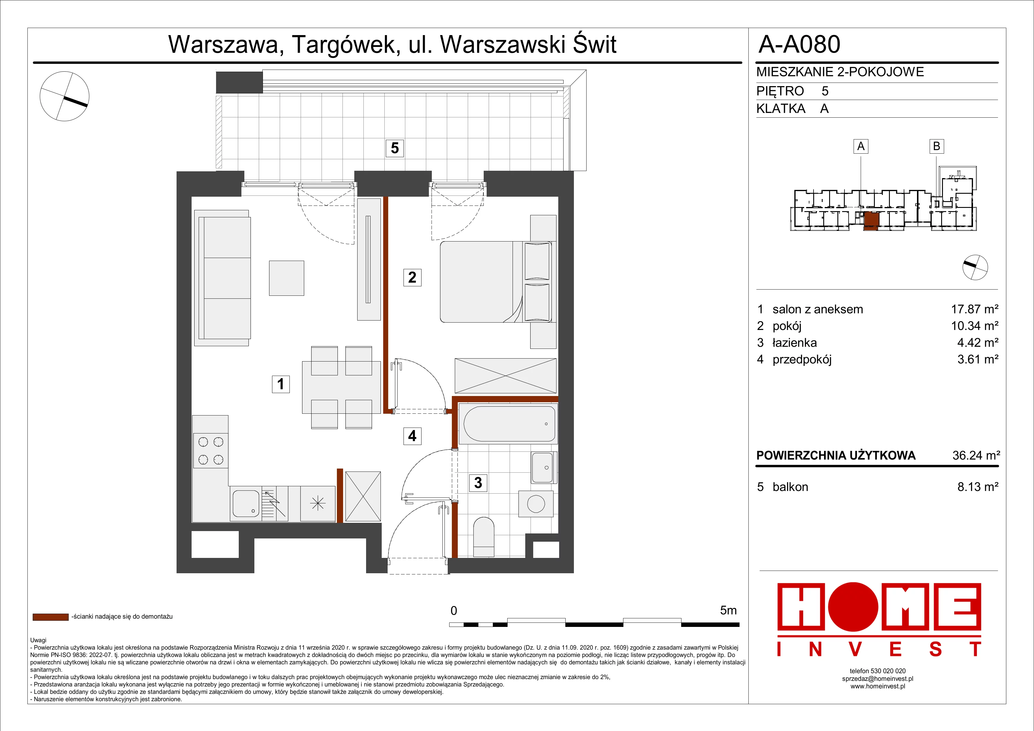 Mieszkanie 36,24 m², piętro 5, oferta nr A-A080, Warszawski Świt, Warszawa, Targówek, Bródno, ul. Warszawski Świt 5