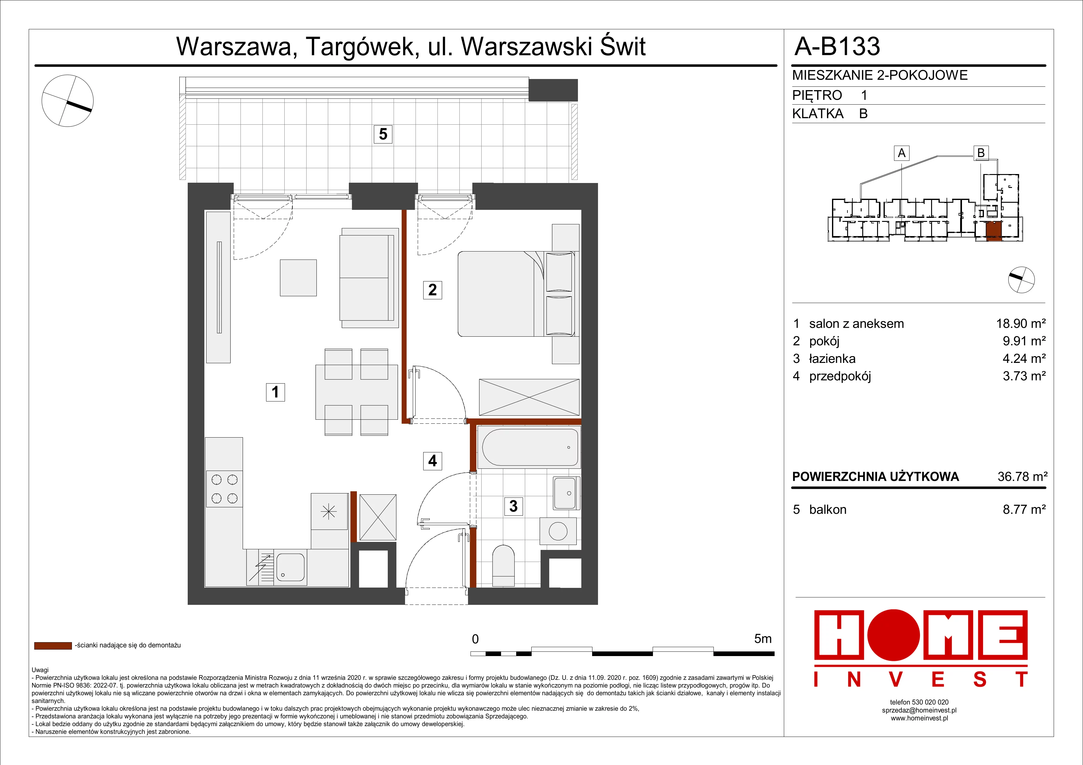 Mieszkanie 36,78 m², piętro 1, oferta nr A-B133, Warszawski Świt, Warszawa, Targówek, Bródno, ul. Warszawski Świt 5