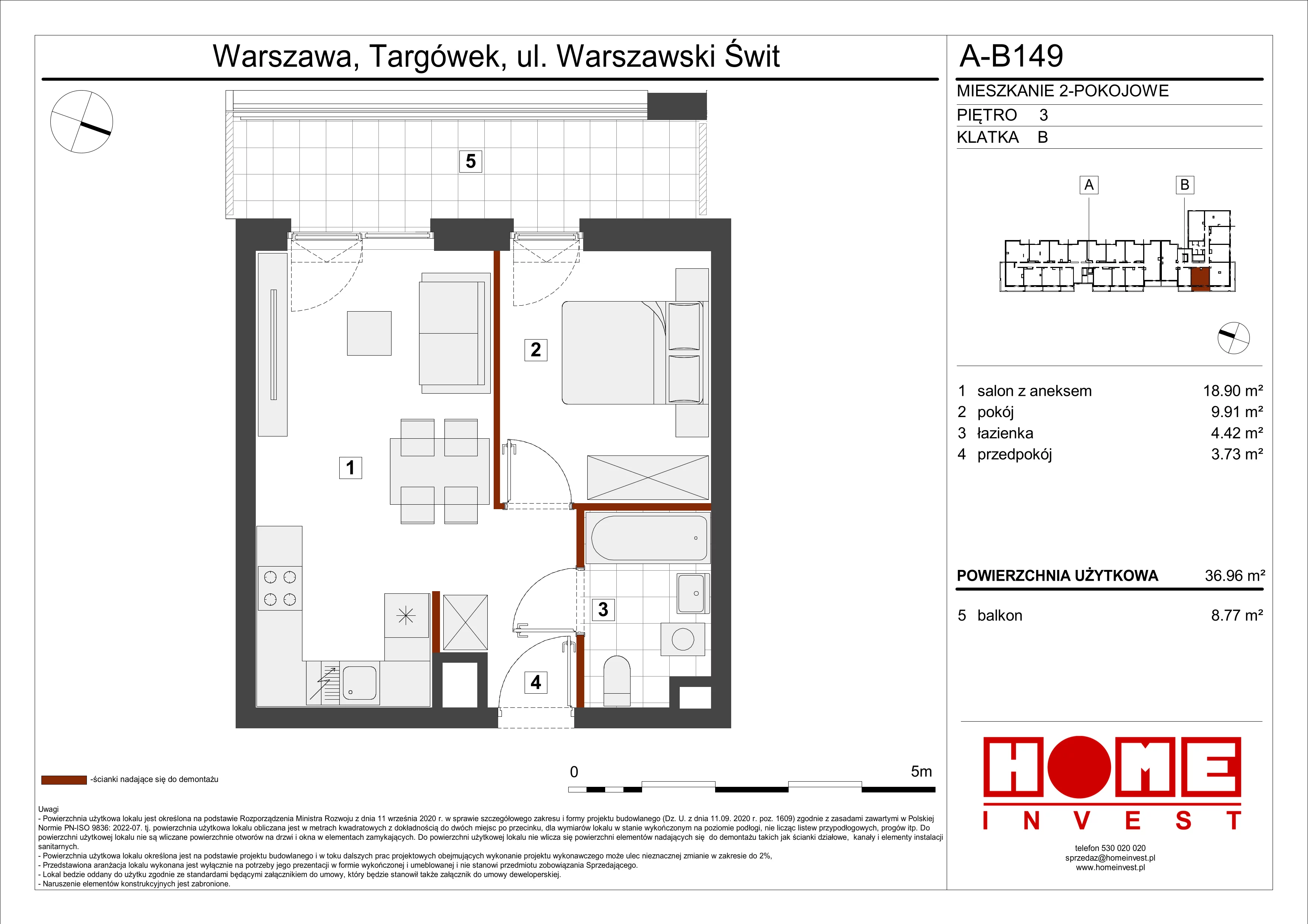 Mieszkanie 36,96 m², piętro 3, oferta nr A-B149, Warszawski Świt, Warszawa, Targówek, Bródno, ul. Warszawski Świt 5