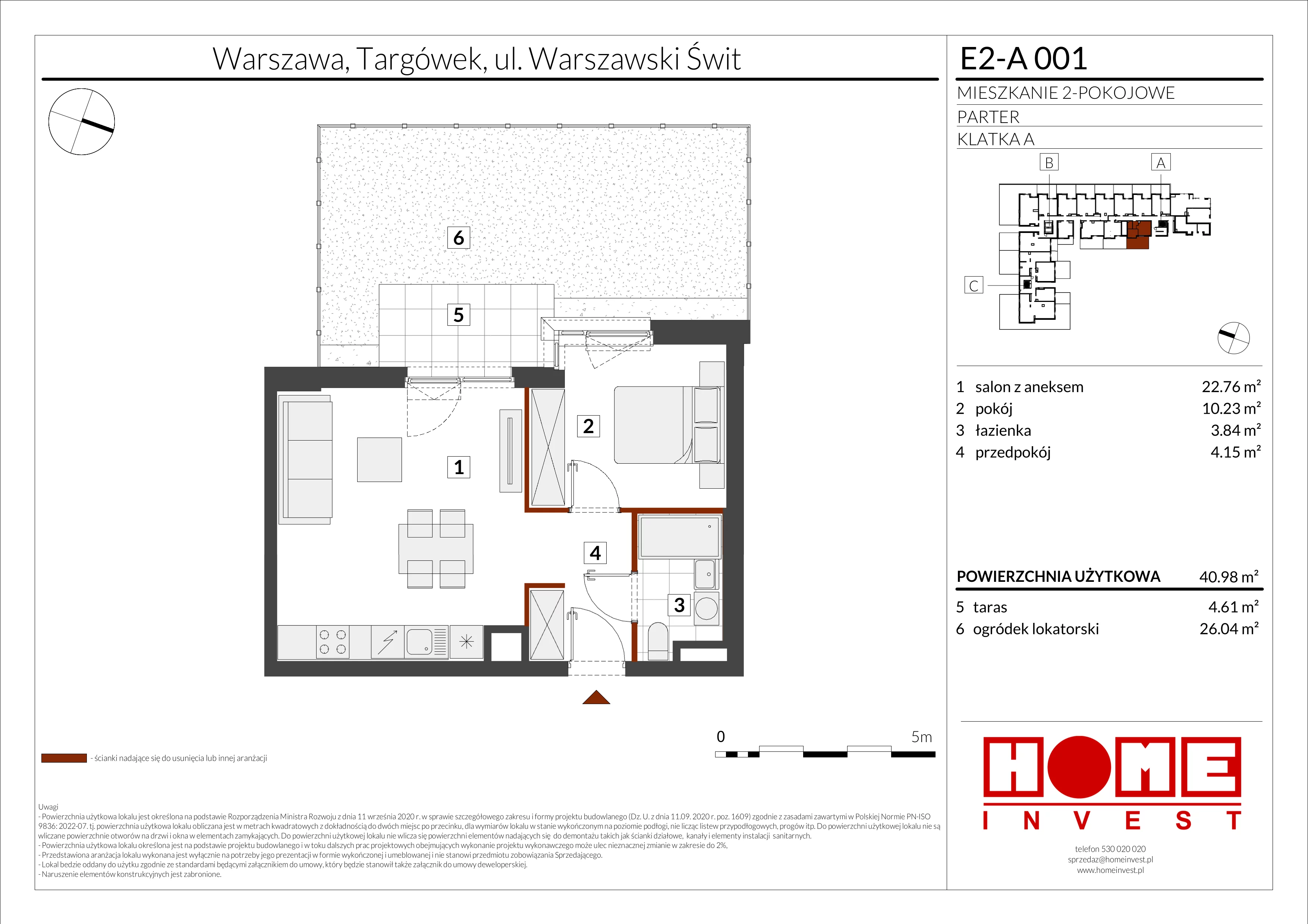 2 pokoje, mieszkanie 40,98 m², parter, oferta nr E2-A001, Warszawski Świt Etap XI, Warszawa, Targówek, Bródno, ul. Warszawski Świt