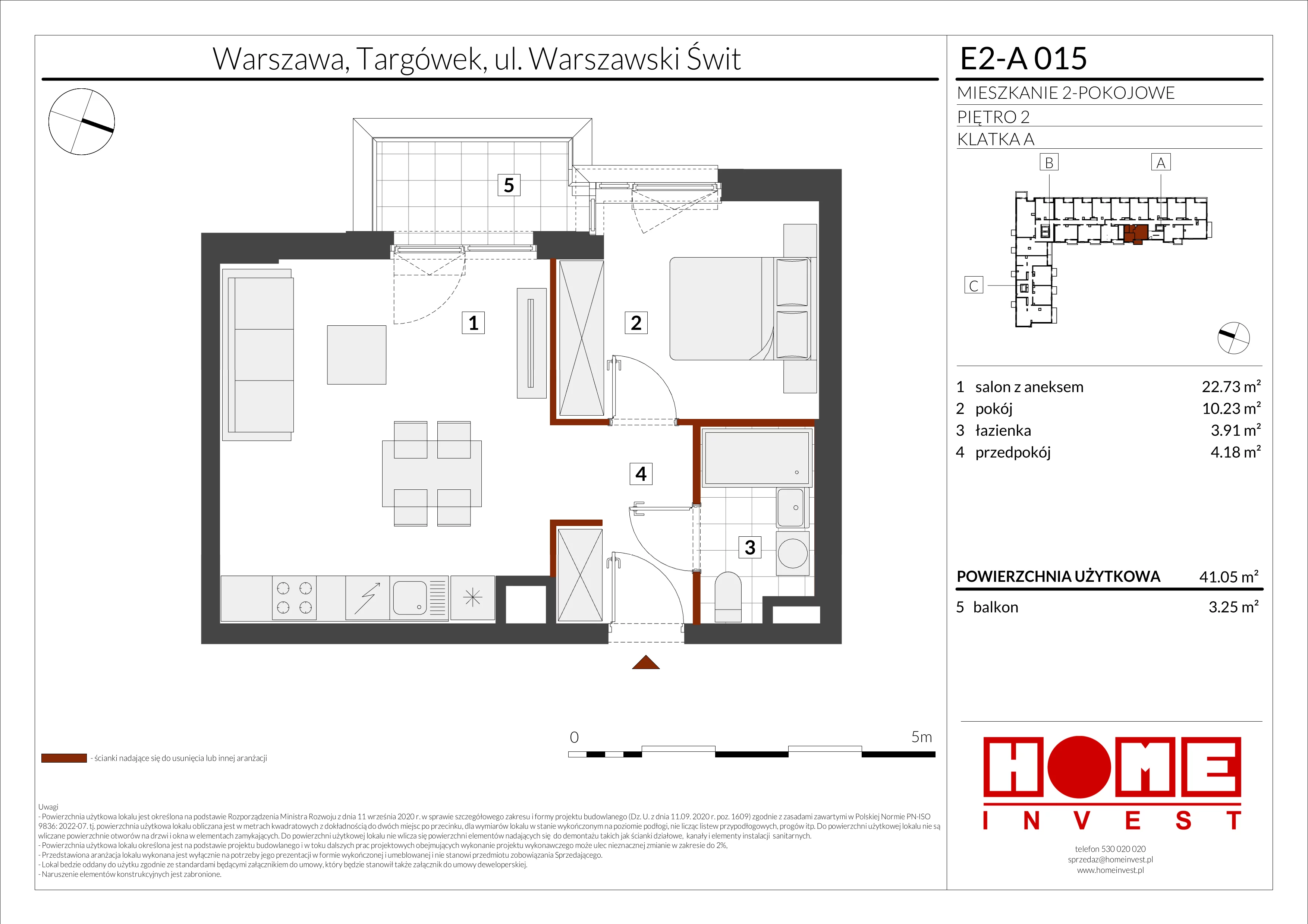 2 pokoje, mieszkanie 41,05 m², piętro 2, oferta nr E2-A015, Warszawski Świt Etap XI, Warszawa, Targówek, Bródno, ul. Warszawski Świt