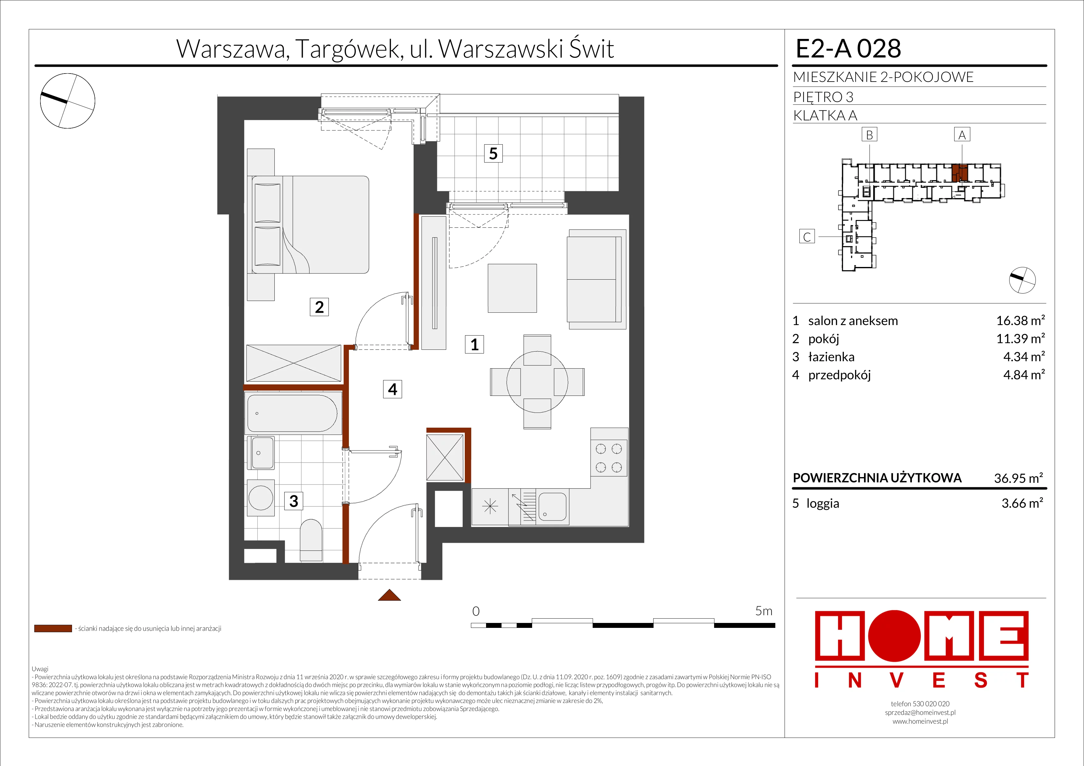 2 pokoje, mieszkanie 36,95 m², piętro 3, oferta nr E2-A028, Warszawski Świt Etap XI, Warszawa, Targówek, Bródno, ul. Warszawski Świt