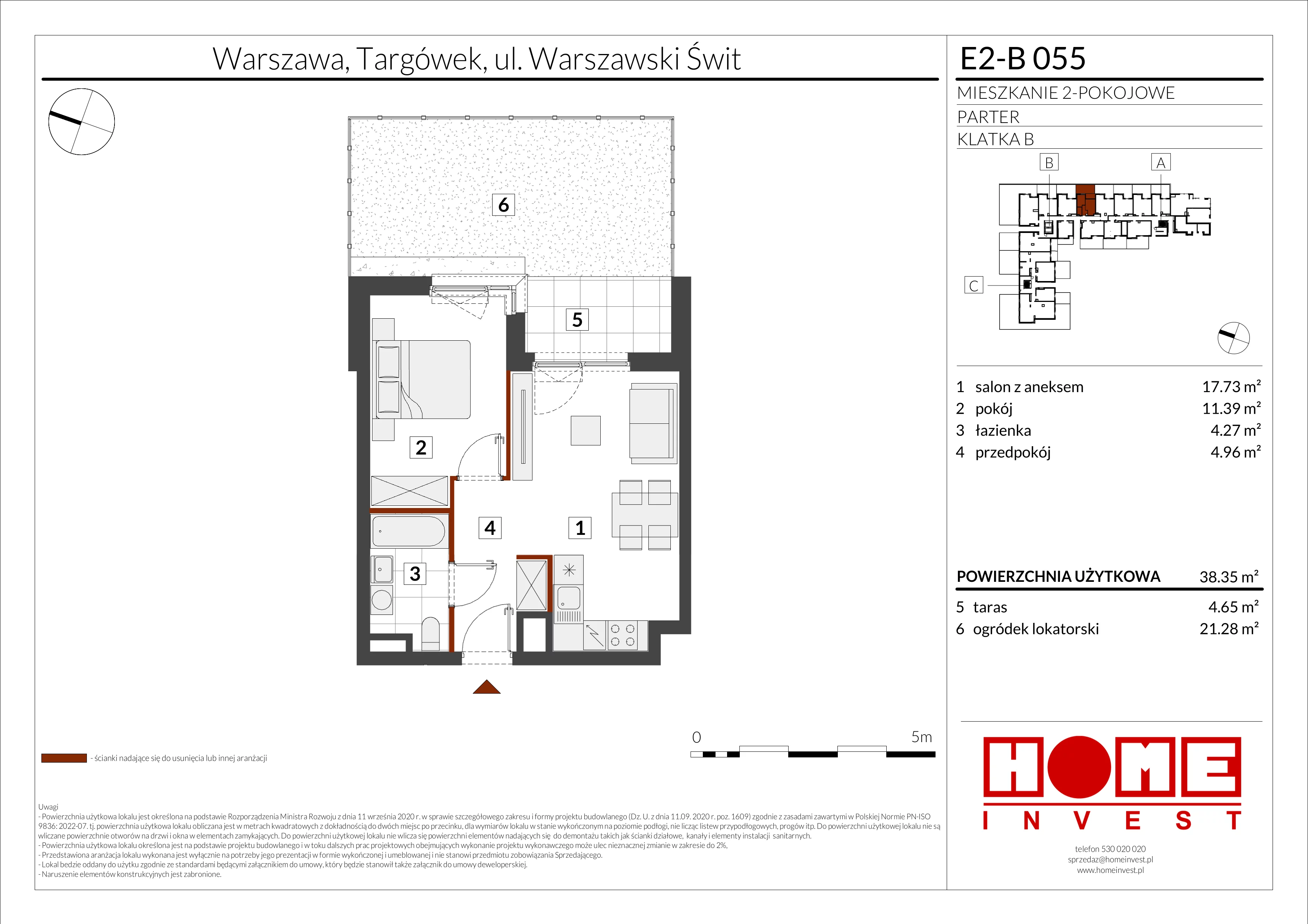 2 pokoje, mieszkanie 38,35 m², parter, oferta nr E2-B055, Warszawski Świt Etap XI, Warszawa, Targówek, Bródno, ul. Warszawski Świt