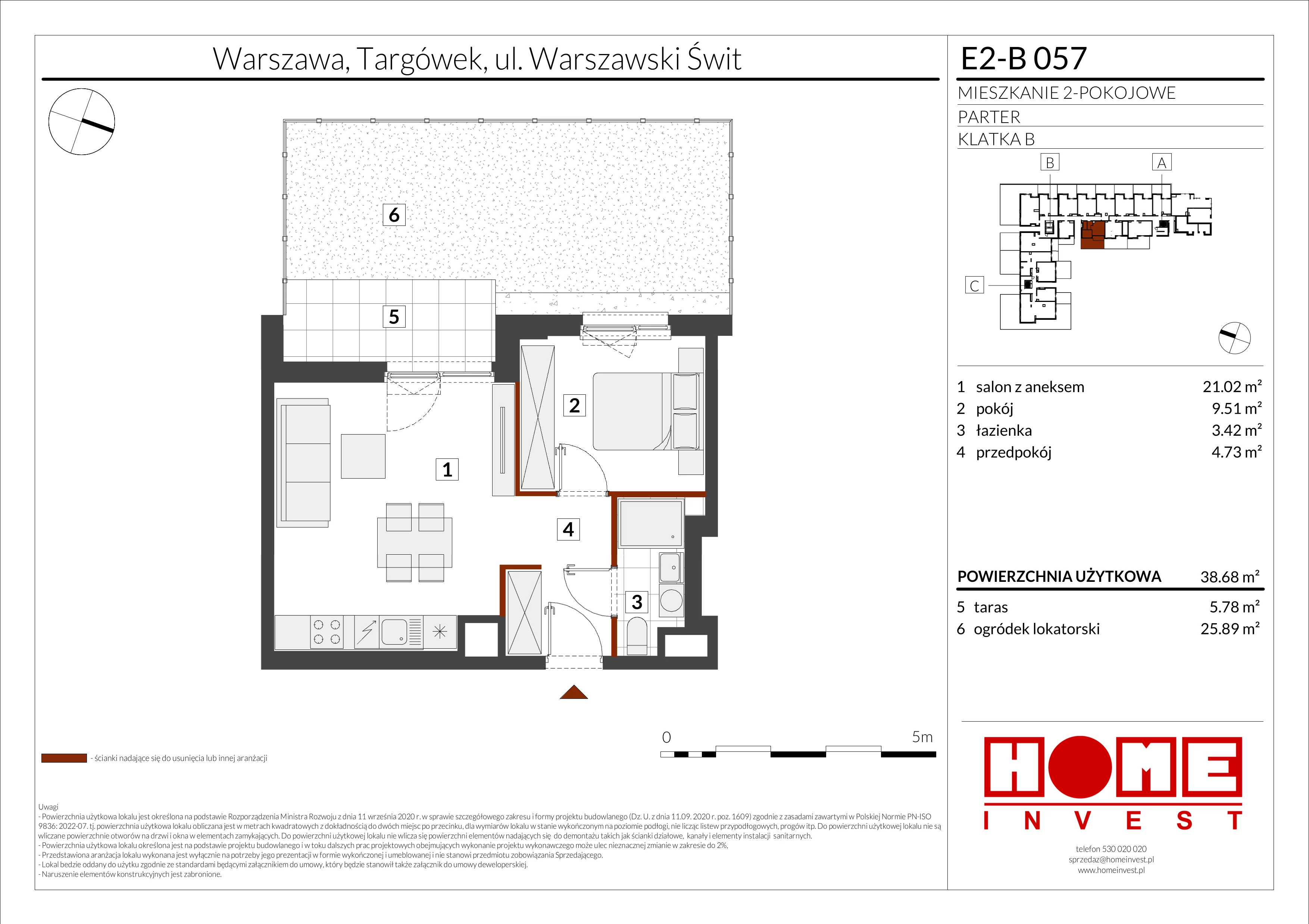 2 pokoje, mieszkanie 38,68 m², parter, oferta nr E2-B057, Warszawski Świt Etap XI, Warszawa, Targówek, Bródno, ul. Warszawski Świt