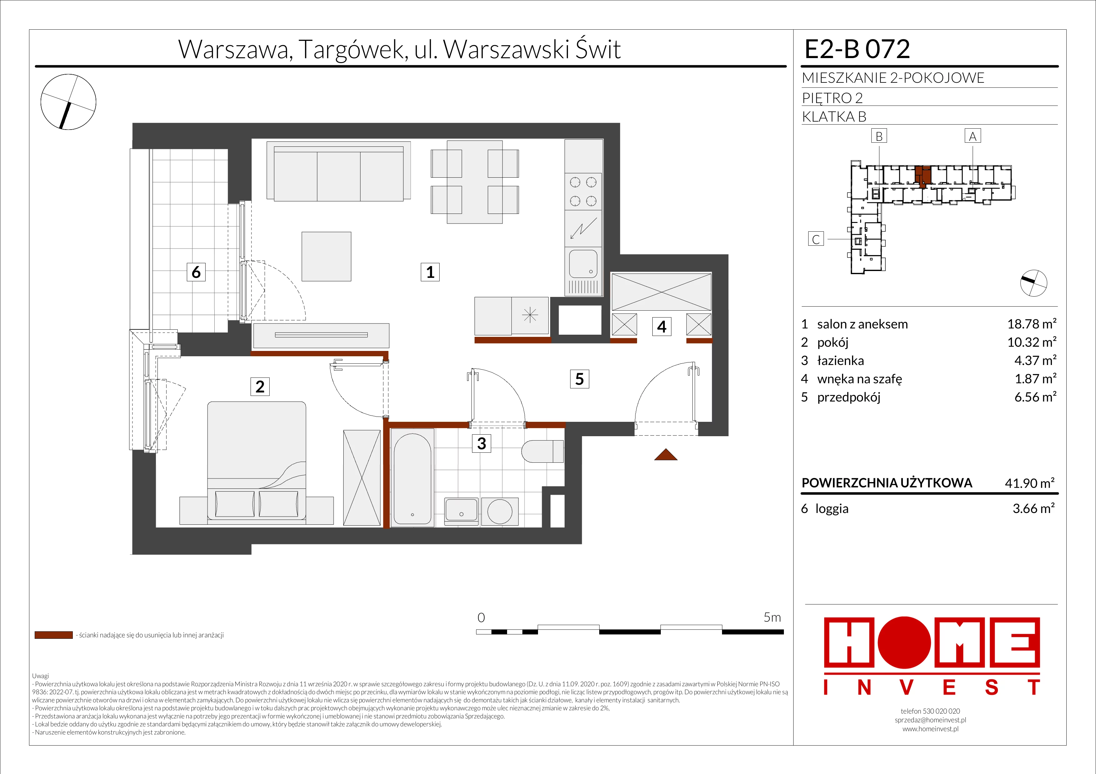 2 pokoje, mieszkanie 41,90 m², piętro 2, oferta nr E2-B072, Warszawski Świt Etap XI, Warszawa, Targówek, Bródno, ul. Warszawski Świt